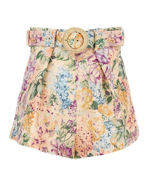 Zimmermann o1s22i1n1024 Halliday Linen Tuck Shorts in Multicolor Size 30" / US 8 / IT 44 - 1 Thumbnail