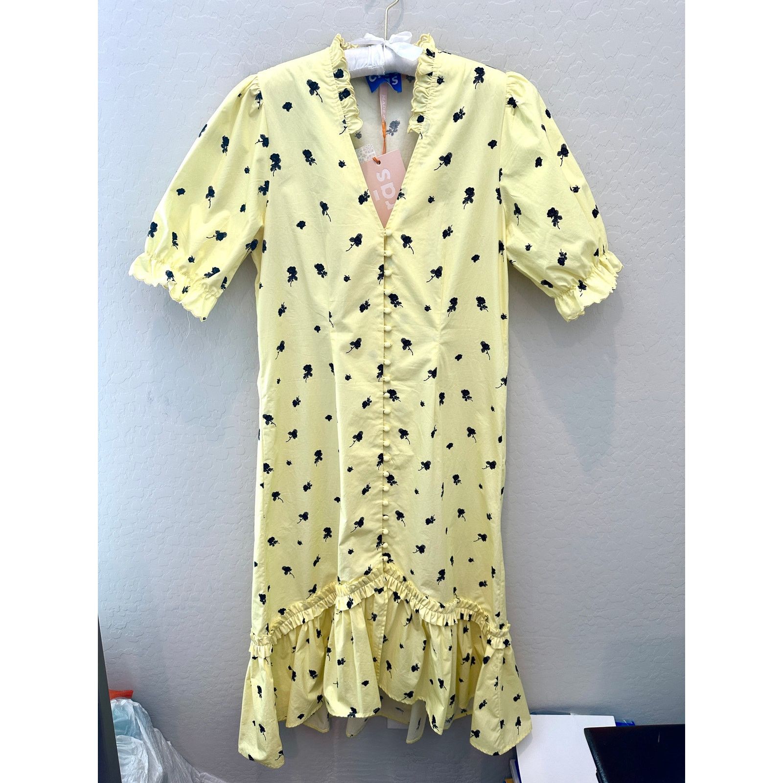 Free People FREE PEOPLE Tuva Yellow Floral Puff Sleeve Midi Dress Size M / US 6-8 / IT 42-44 - 2 Thumbnail