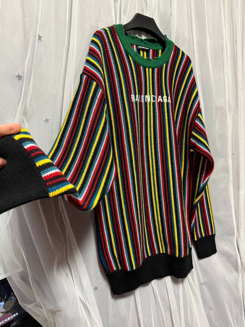 Balenciaga Balenciaga balenciaga striped green sweater with logo -250 Size US S / EU 44-46 / 1 - 6 Thumbnail