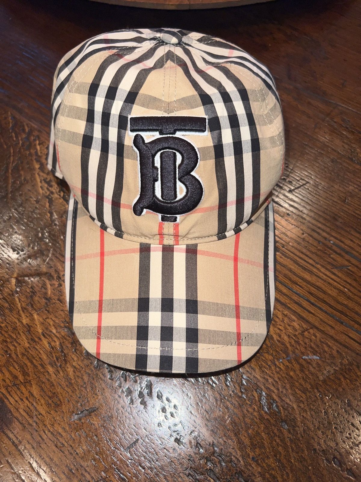 image of Burberry Vintage Check Cotton Baseball Cap in Black Tan, Men's