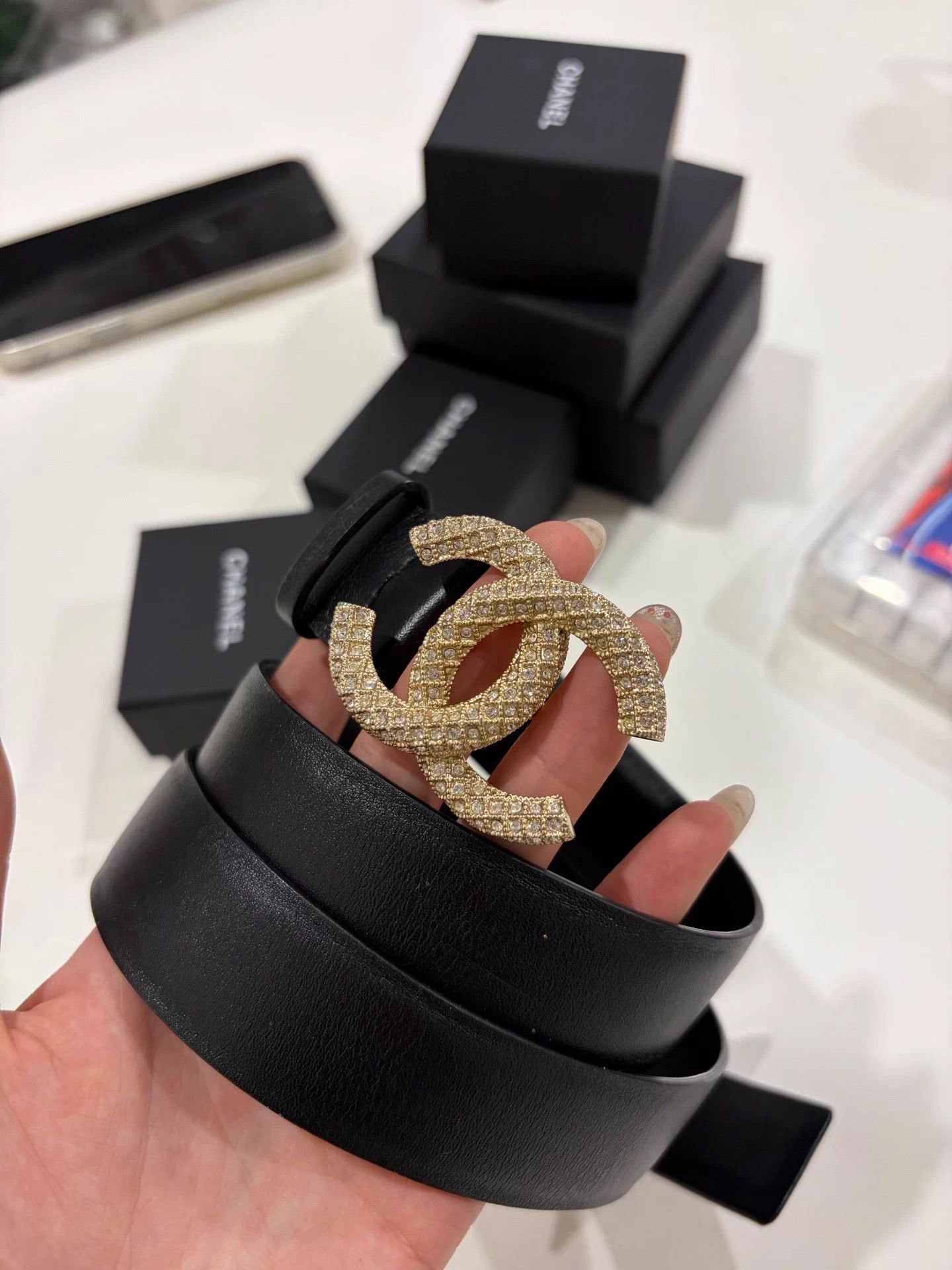 Chanel Chanel CC Pave Diamond Black & Gold Belt 99 New Size 80/32 Size ONE SIZE - 3 Thumbnail