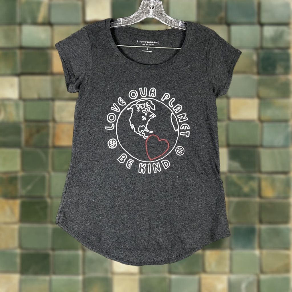 Lucky Brand LUCKY BRAND Blouse Women’s S Gray Love Our Planet Peace Signs Be Kind Size S / US 4 / IT 40 - 1 Thumbnail