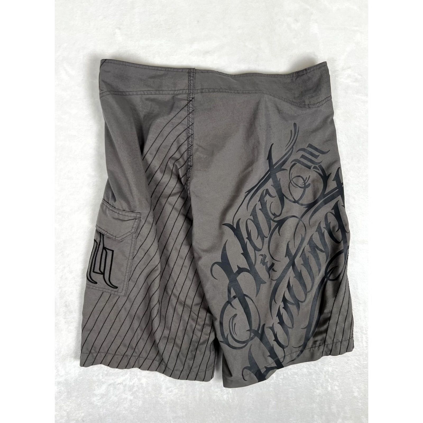 Vintage Hart & Huntington Board Shorts Mens 34 Gray Swim Trunks Surf Skate Graphic Striped Pockets Drawstring Size US 34 / EU 50 - 7 Thumbnail