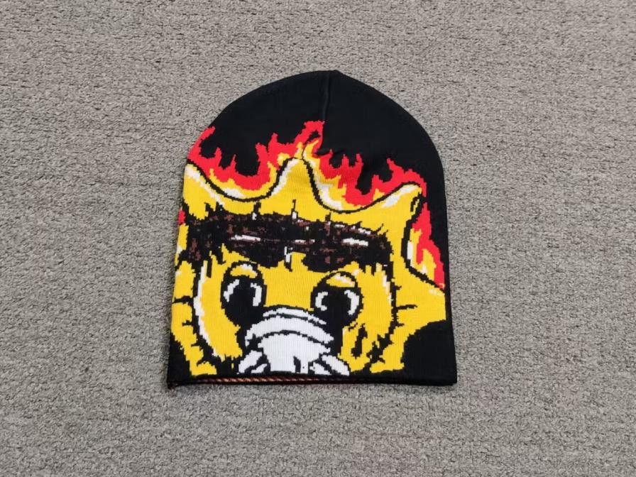 Japanese Brand Chief Keef Glo Gang Flames No Cuff Beanie Hat Black