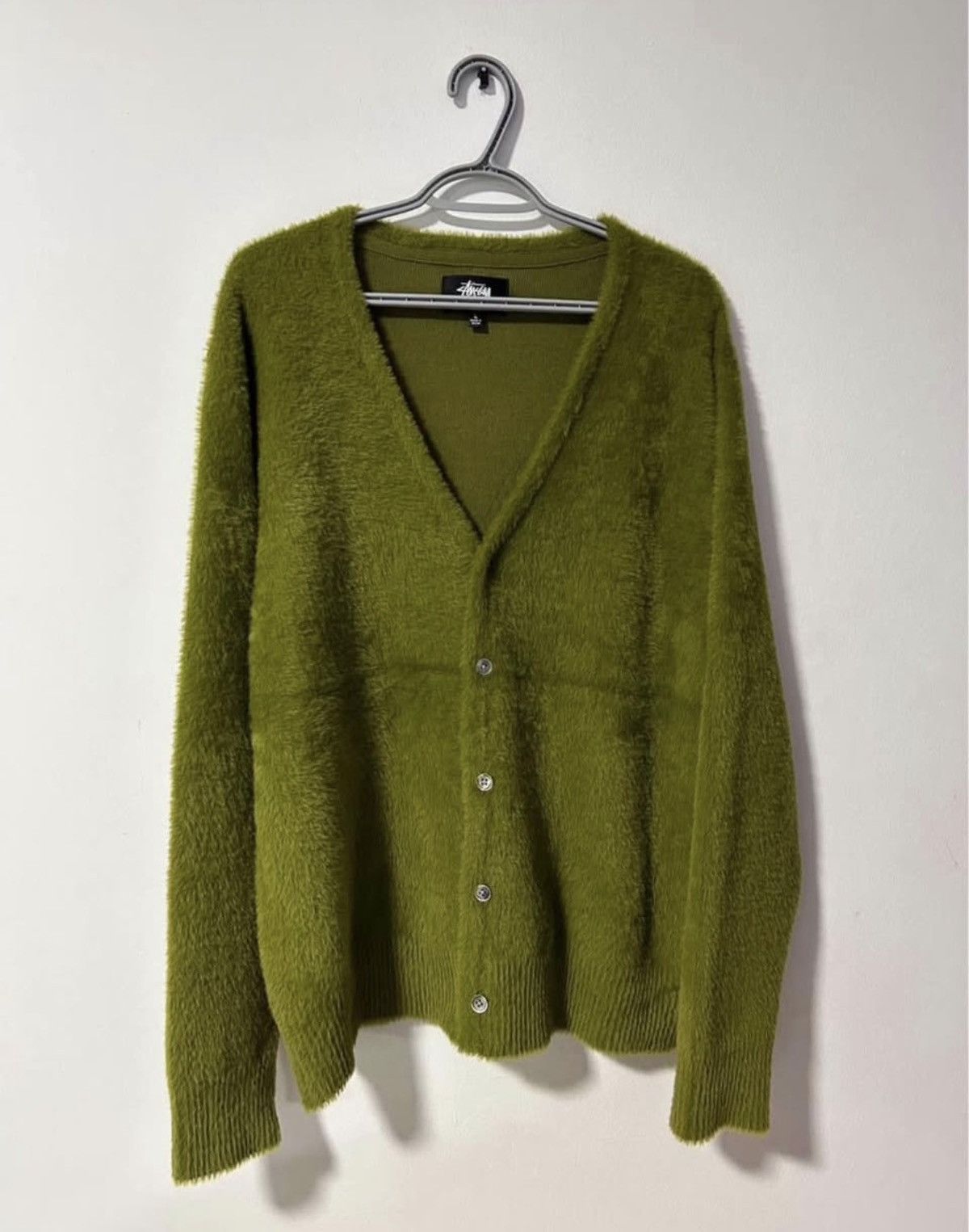 Streetwear × Stussy Stussy green mohair fuzzy cardigan | Grailed