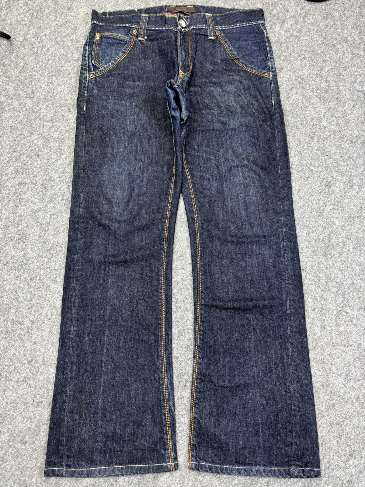 Japanese Brand 💥Flare💥Vintage BLUE WAY Dark Blue Denim F890 Size US 33 - 15 Thumbnail