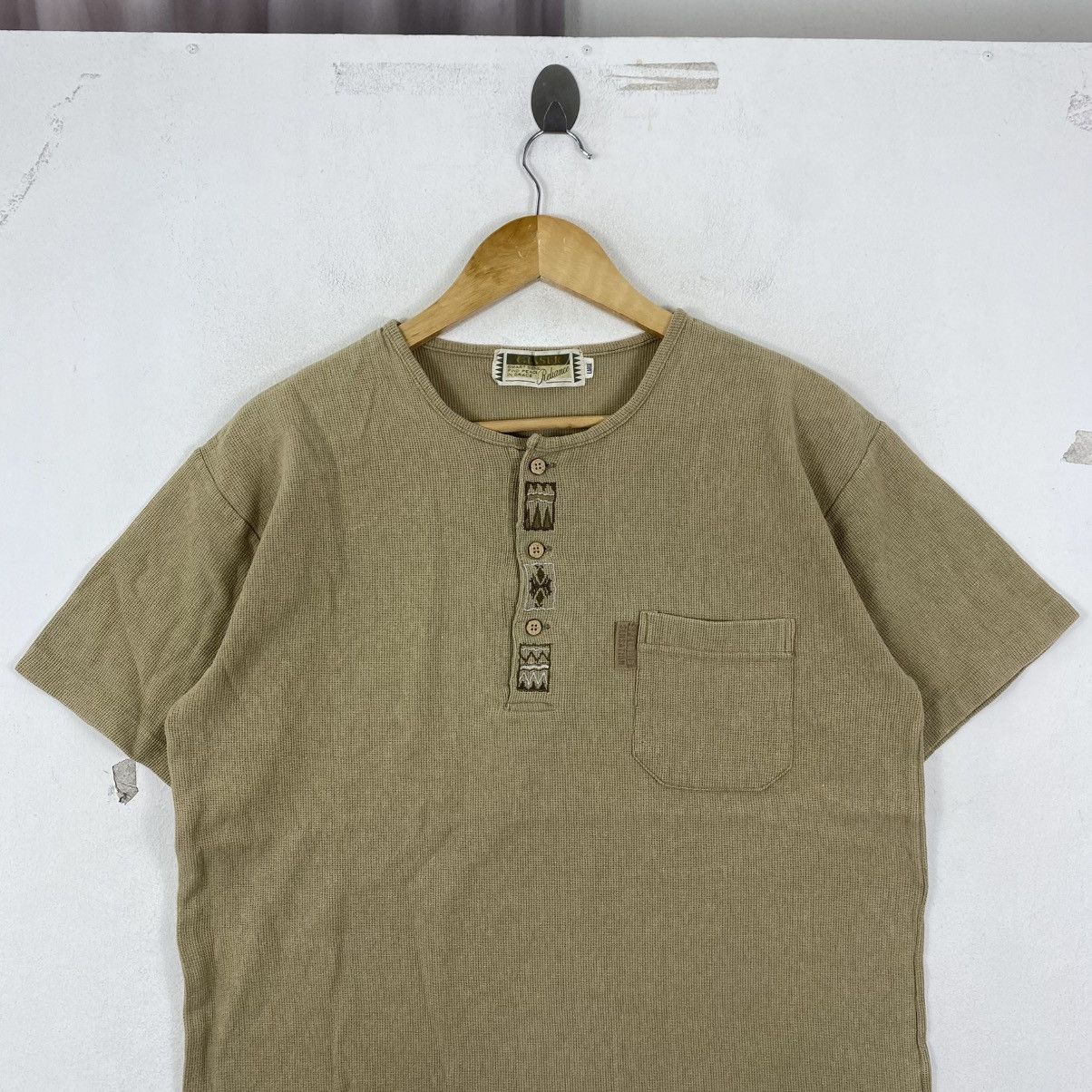 Vintage Glaser Reliance Vintage Linen Blend Henley Shirt Large Tan Size US L / EU 52-54 / 3 - 3 Thumbnail