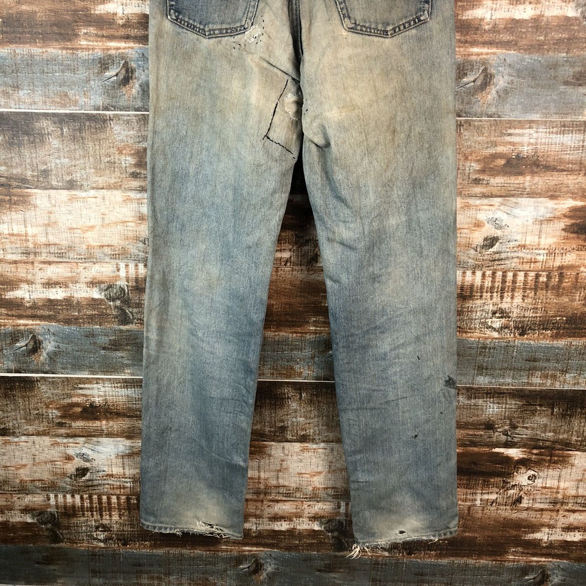 GL Hearth Blue patchwork Distressed Denim Pants #A2177