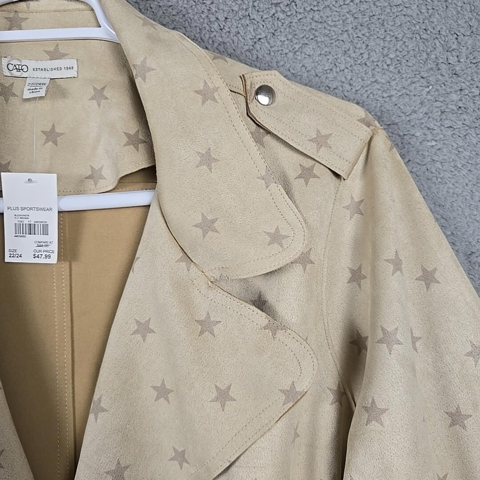 Cartoon Network Cato Jacket Cardigan Plus Sz 22/24W Beige/Star Faux Suede Size 4XL / US 24-26 - 9 Thumbnail