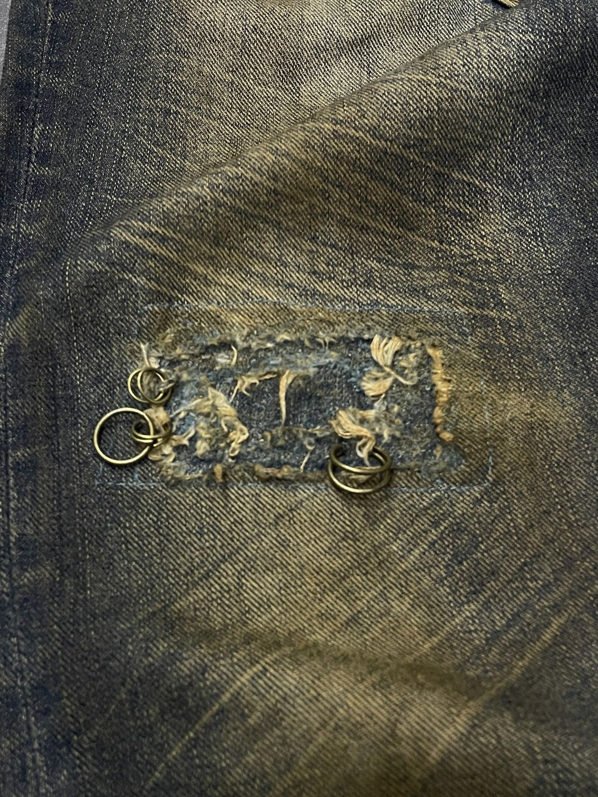 Hysteric Glamour × Levi's × Obelisk Levis 501 Asymmetrical Distressed Piercing Studded Mud Jeans Size US 32 / EU 48 - 18 Thumbnail