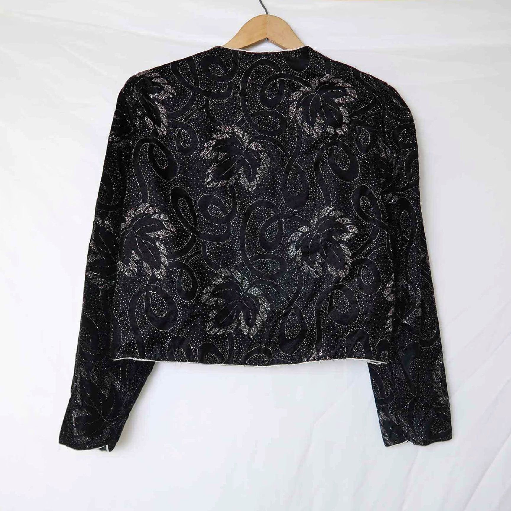 Vintage VINTAGE Jeri Marque black and silver metallic sparkly leaf print Jacket M 1980s Eveningwear Womens Size M / US 6-8 / IT 42-44 - 5 Thumbnail