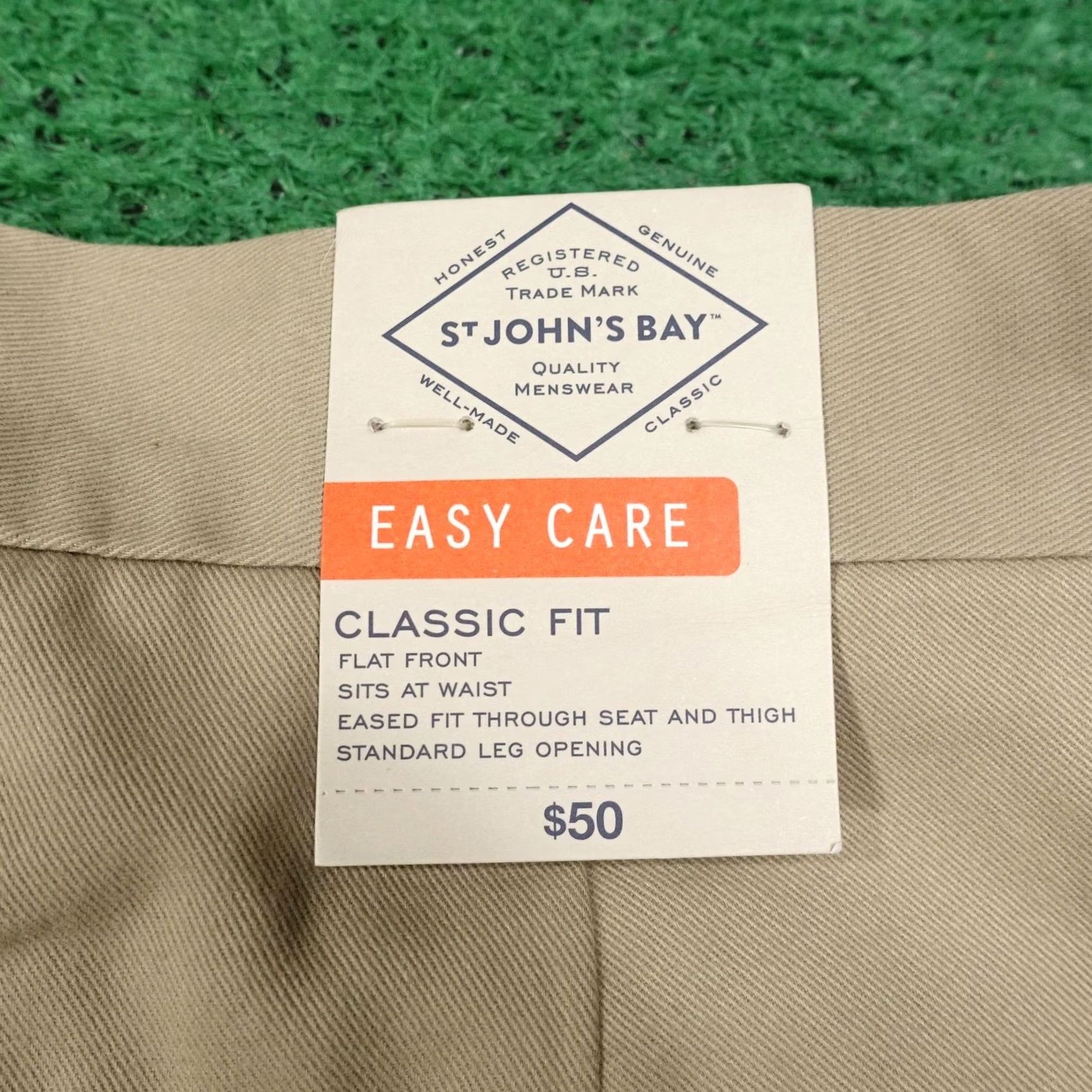 Vintage St John's Bay Pants Khakis 34x32 Beige Classic Fit Flat Front Easy Care Mens Pants Adjustable Waist Pocketless? No. Size US 34 / EU 50 - 6 Thumbnail