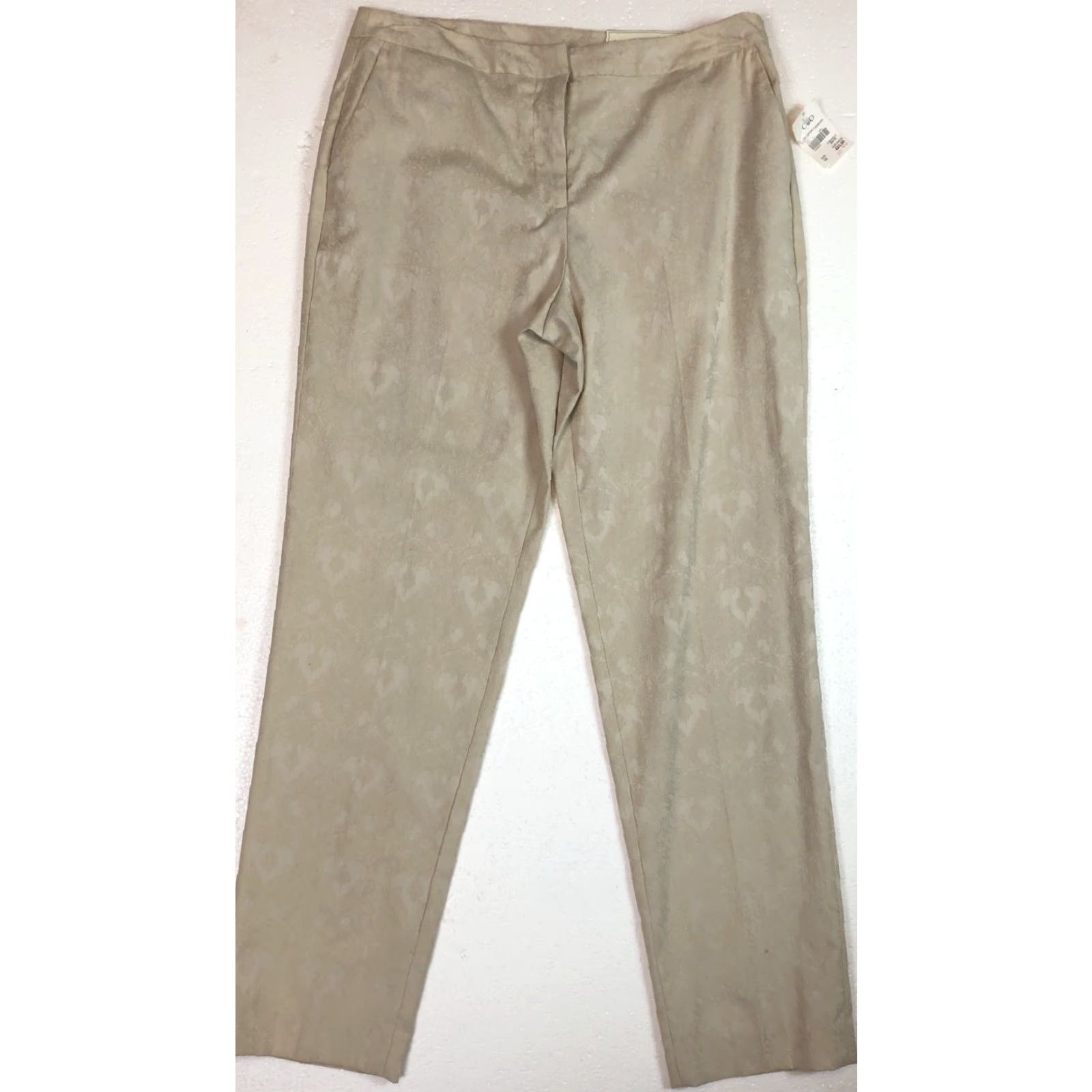 Vintage NWT Cato Slacks Pants 10 Tan Scroll Print LowRise Slim Leg Waist 34 Inseam 30 Size 32" / US 10 / IT 46 - 6 Thumbnail