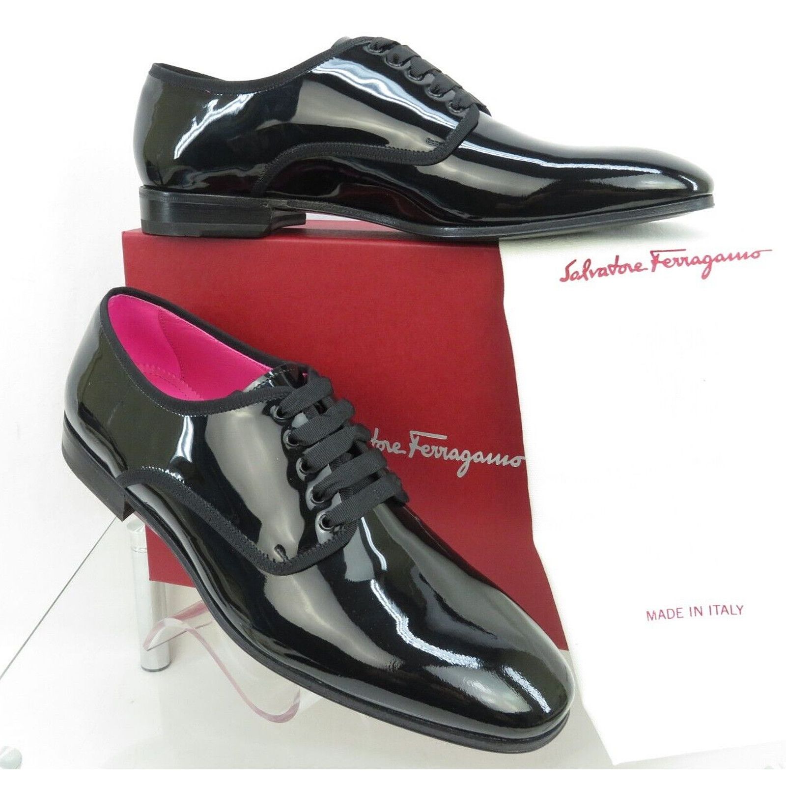 Salvatore Ferragamo FERRAGAMO MAGIC BLACK PATENT LEATHER DRESS DERBY OXFORD 10 E Size US 11 / EU 44 - 3 Thumbnail