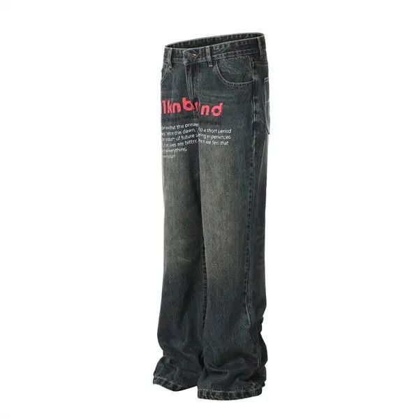 Japanese Brand Washed distressed loose casual straight-leg printed jeans Size US 32 / EU 48 - 3 Thumbnail