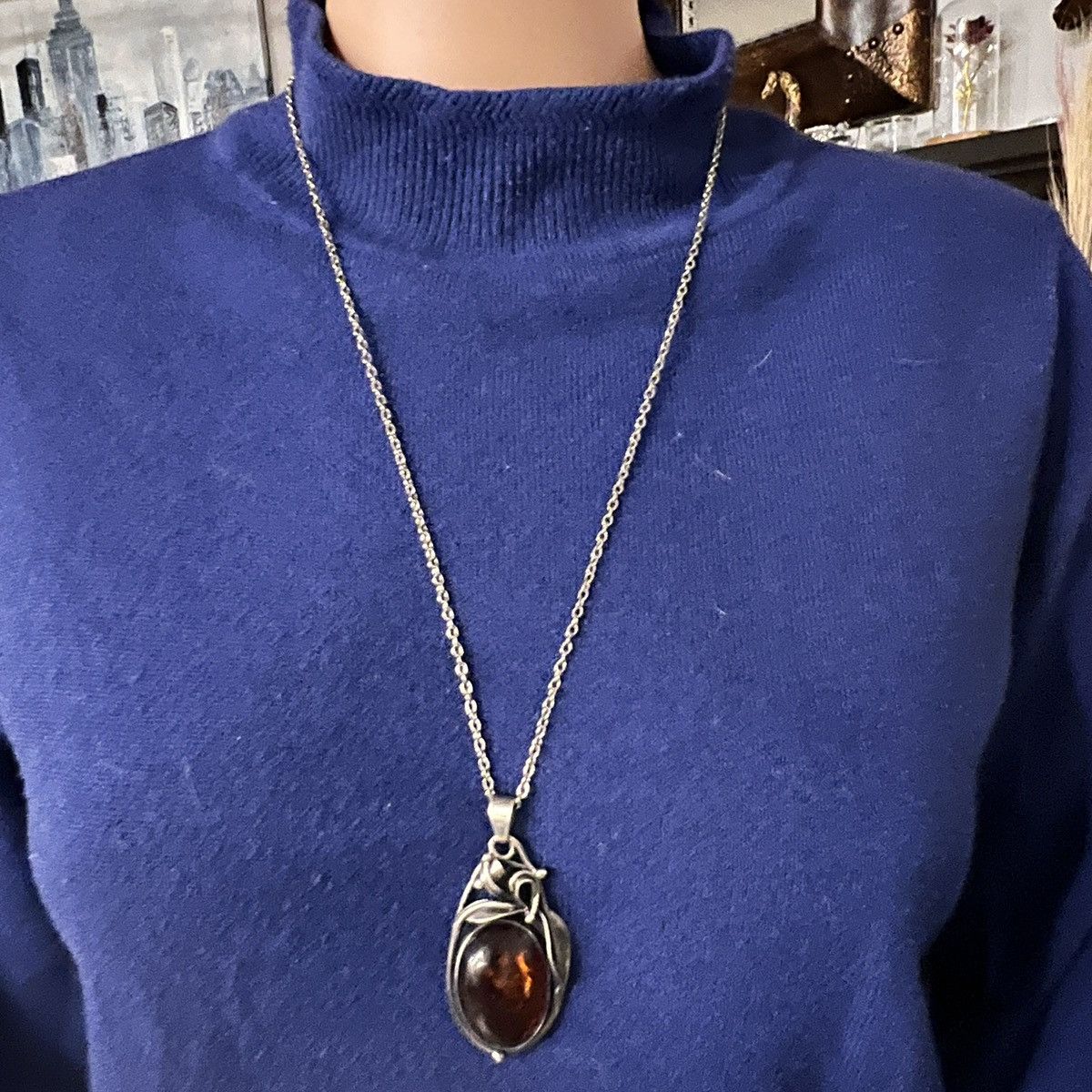 Unknown London Amber Pendant Necklace with Silver Chain Size ONE SIZE - 1 Thumbnail