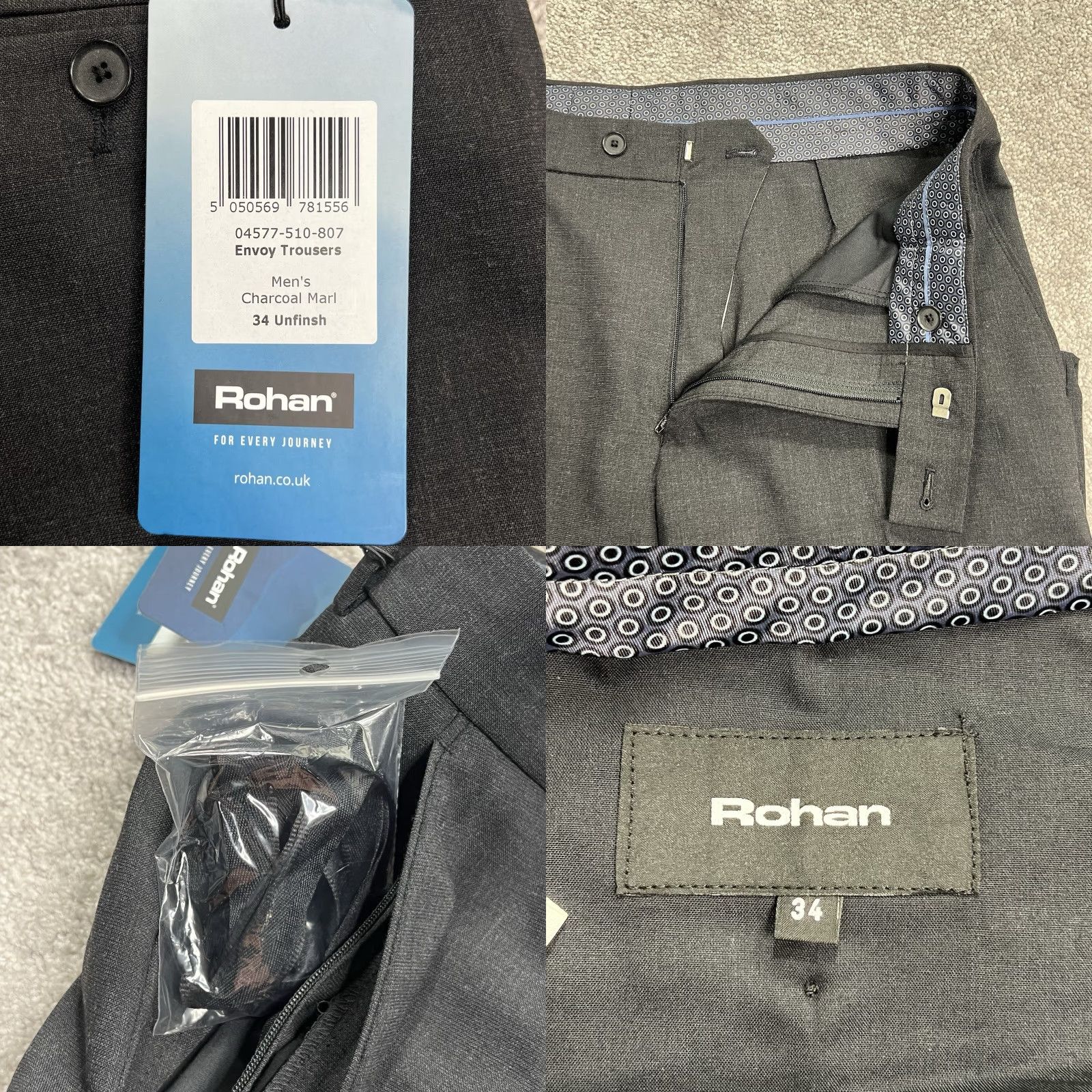 Vintage Rohan Trousers Mens 34 Charcoal Gray Wool Blend Dress Casual Envoy NWT Pockets Stretch Trousers Baggy? Size US 34 / EU 50 - 8 Thumbnail