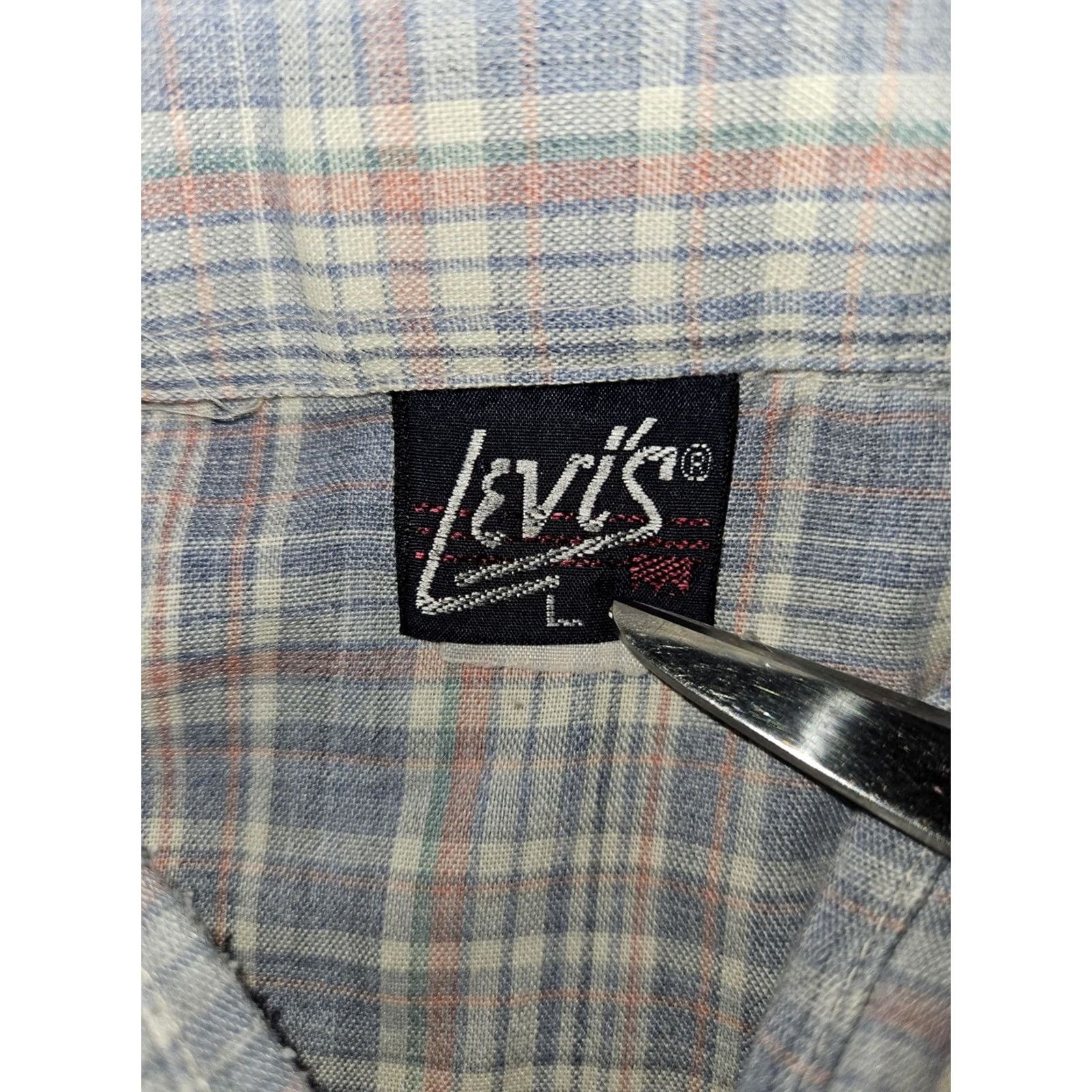 Levi's VINTAGE Levi's Shirt Mens Large Blue Plaid Western Pearl Snap Short Sleeve 90s Size US L / EU 52-54 / 3 - 2 Thumbnail