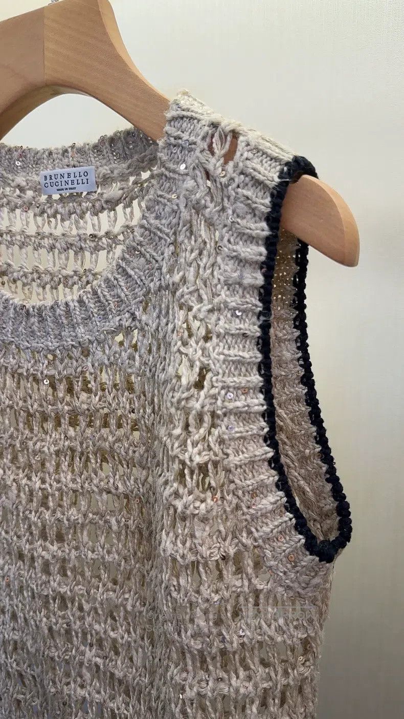 Brunello Cucinelli Brunello Cucinelli Sequined Mesh Cutout Vest Size M / US 6-8 / IT 42-44 - 7 Thumbnail