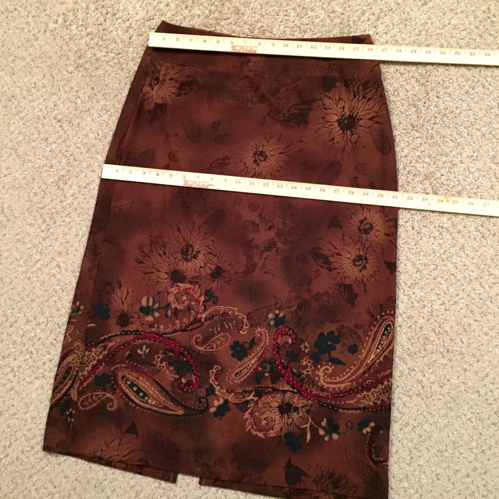 Vintage Requirements Skirt Women Midi Brown Floral 10 Unlined Polyester Spandex Microfiber Pencil Straight Regular Vintage No Size 32" / US 10 / IT 46 - 2 Thumbnail