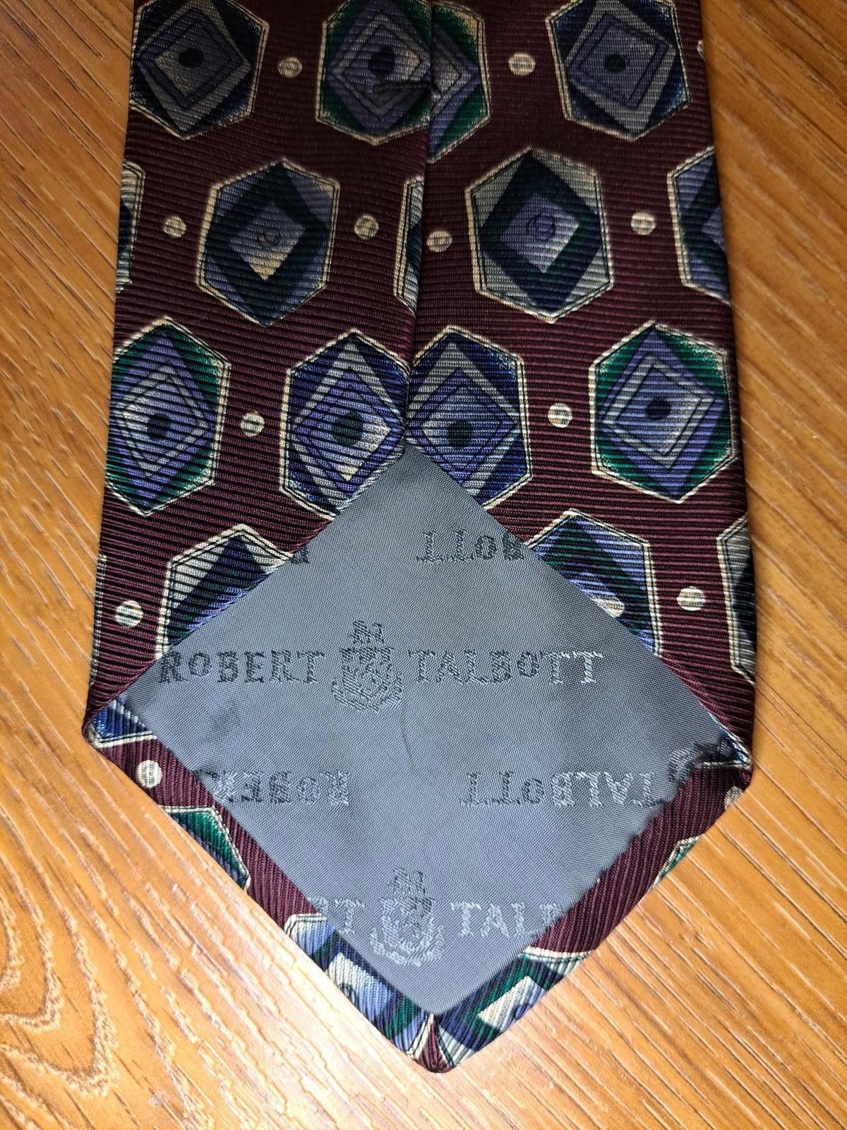 Robert Talbott HANDMADE Robert Talbott Silk Tie Mens Burgundy Geometric Size ONE SIZE - 5 Thumbnail