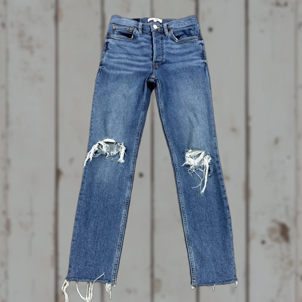 RE/DONE RE/DONE Jeans Women 25 Skinny Ankle Crop High Rise Distressed Denim Blue 24x27 Stretch Regular 90s? Size 42" / US 20 - 1 Thumbnail