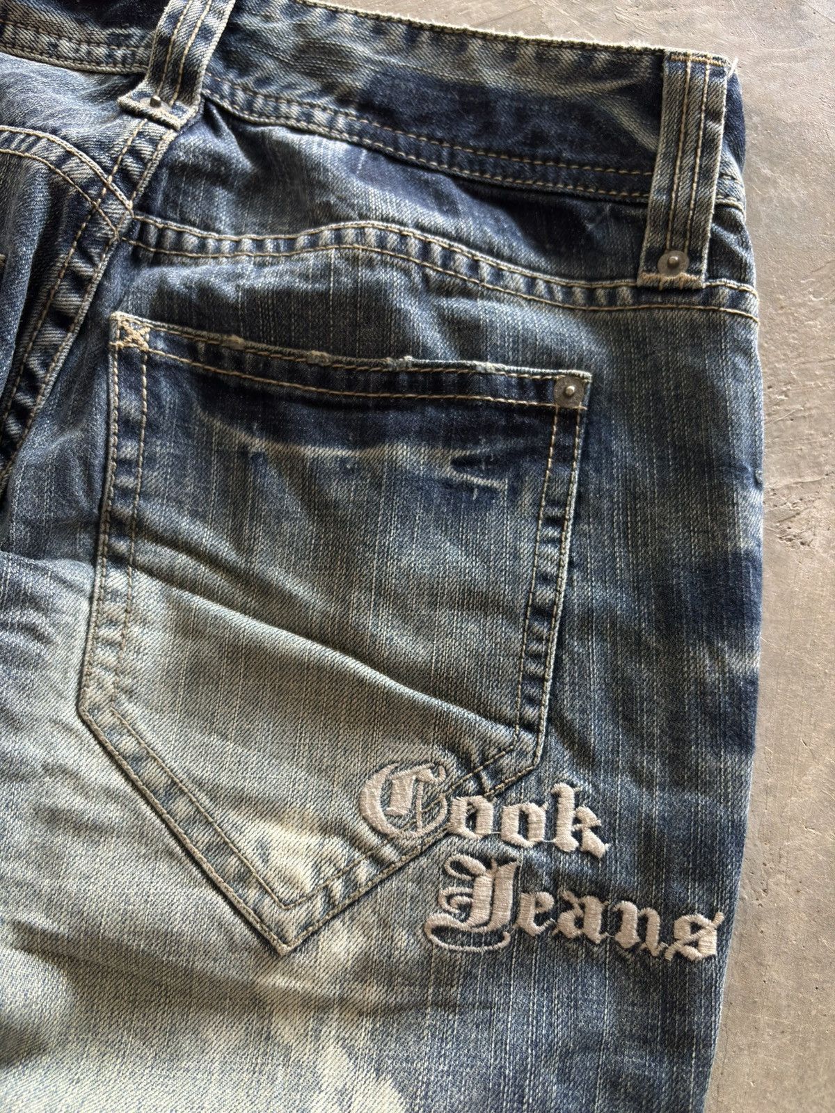 Japanese Brand COOK JEANS distressed japanese punk rockstar grunge low rise Size US 27 - 18 Thumbnail