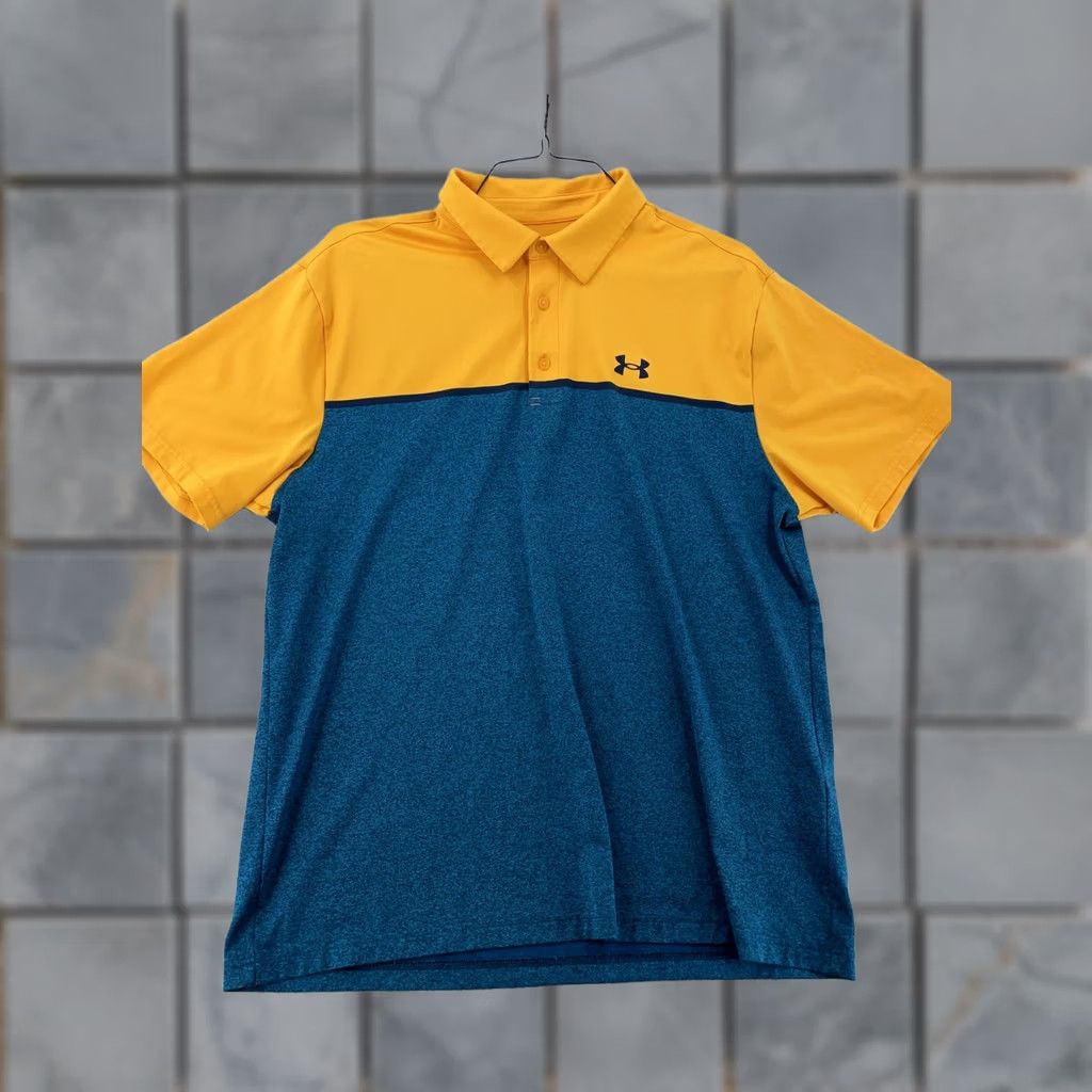 Under Armour Under Armour Polo Shirt Mens XL Colorblock Yellow Blue HeatGear Collared Shirt Size US XL / EU 56 / 4 - 1 Thumbnail