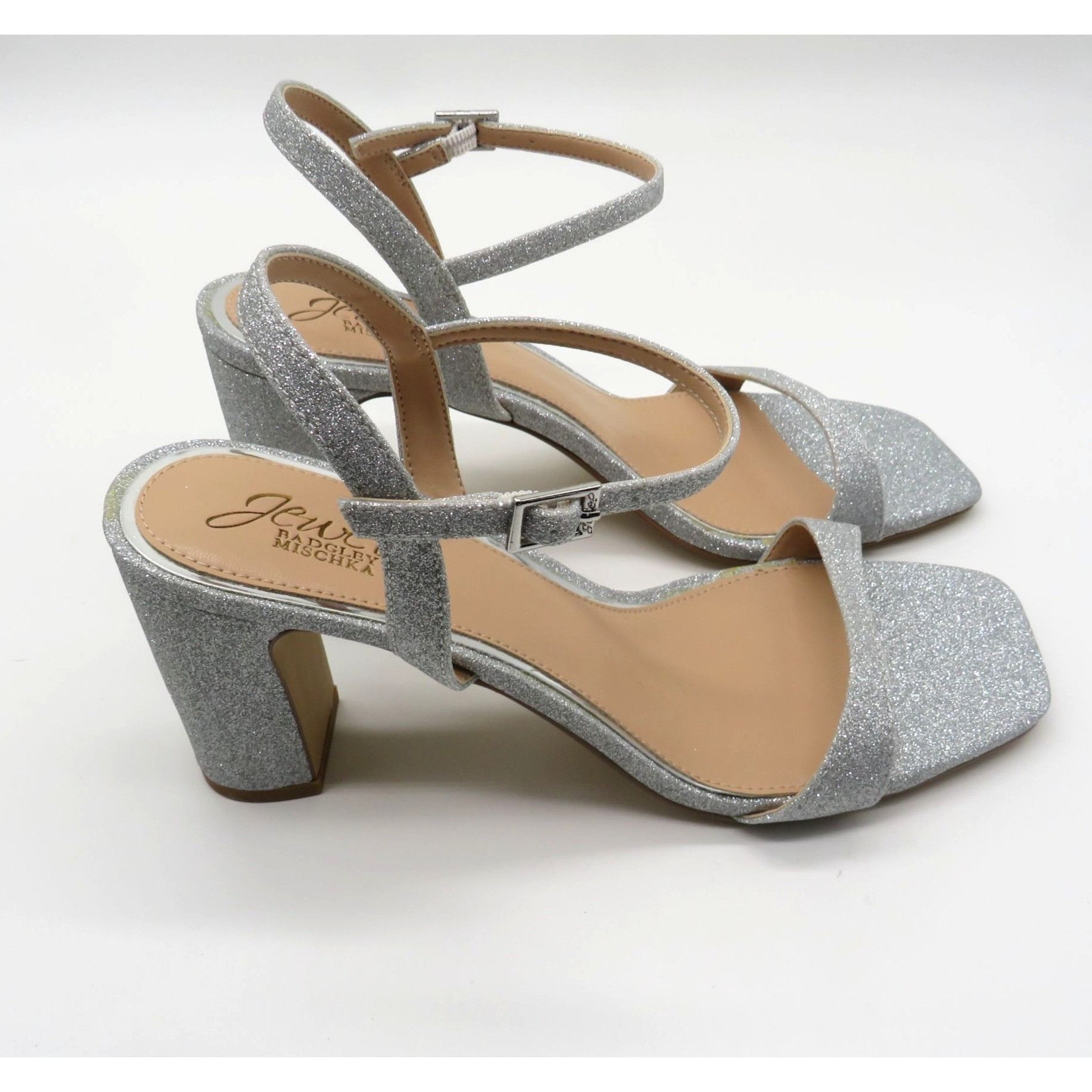 Badgley Mischka Badgley Mischka Womens Silver Glitter Block Heel Sandals Siz Size US 8 / IT 38 - 1 Thumbnail
