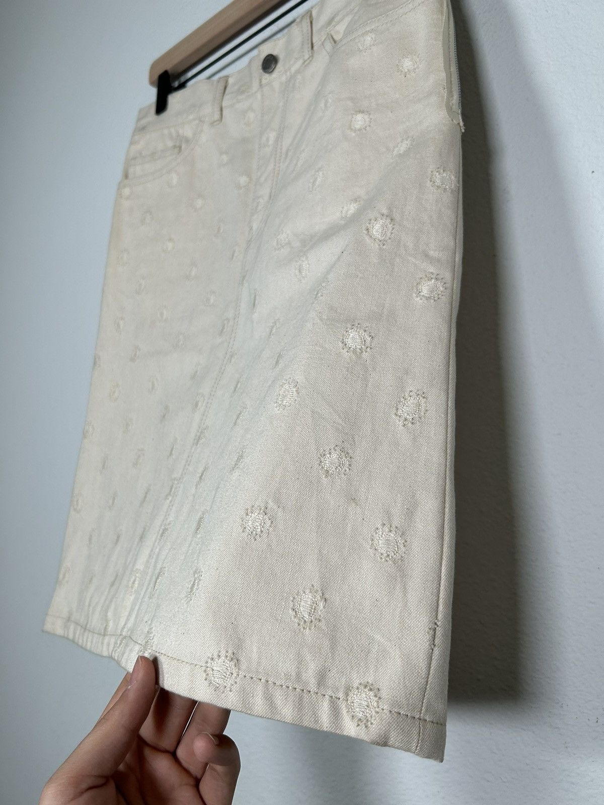 Comme des Garcons Distressed Polka Dot Denim Skirt Size 30" / US 8 / IT 44 - 2 Thumbnail