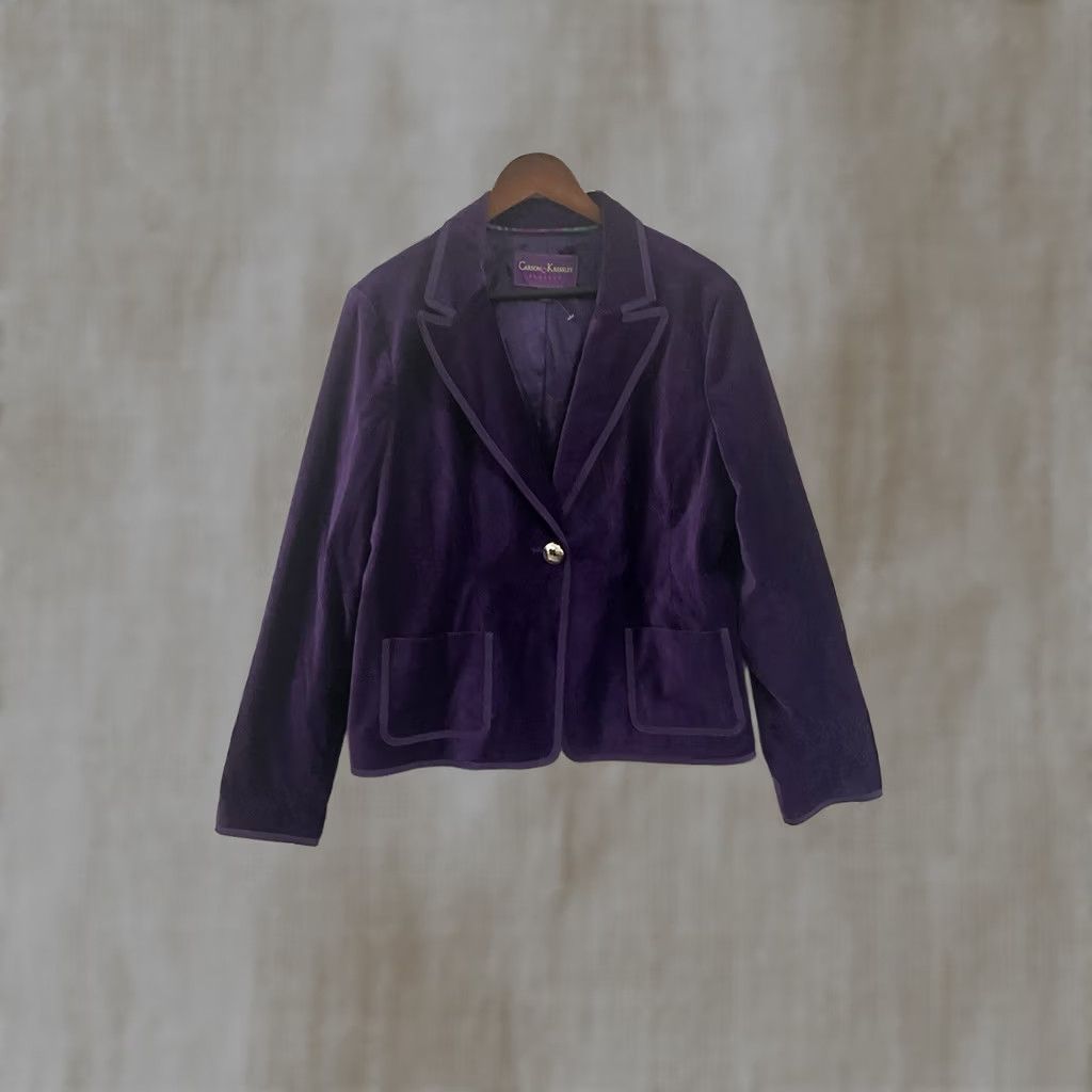 Velvet Carson Kressley Blazer Purple Velvet, Contrast Collar/Trim, L, Women, Blazer, Purple, Velvet, Basic Jacket, Long Sleeve, Solid, - Size L / US 10 / IT 46 - 1 Thumbnail