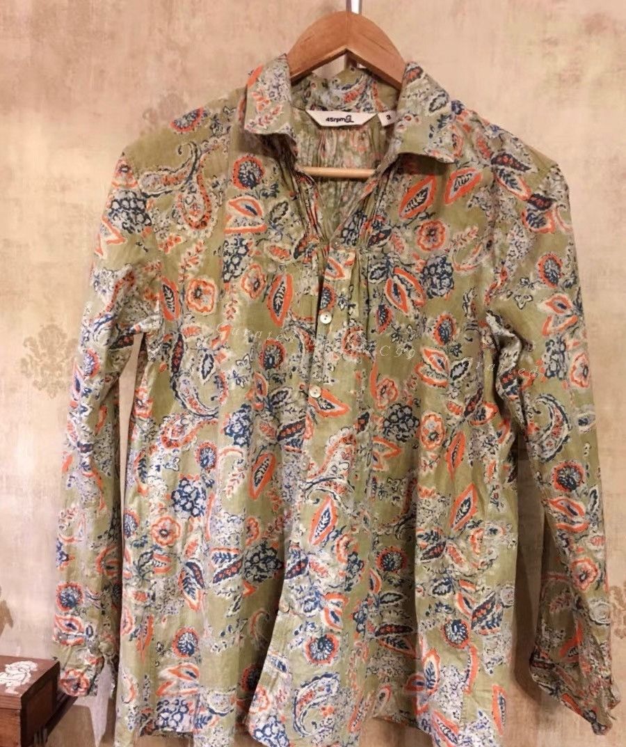 45rpm 45rpm Grass Green Plant Print Shirt Size L / US 10 / IT 46 - 1 Thumbnail
