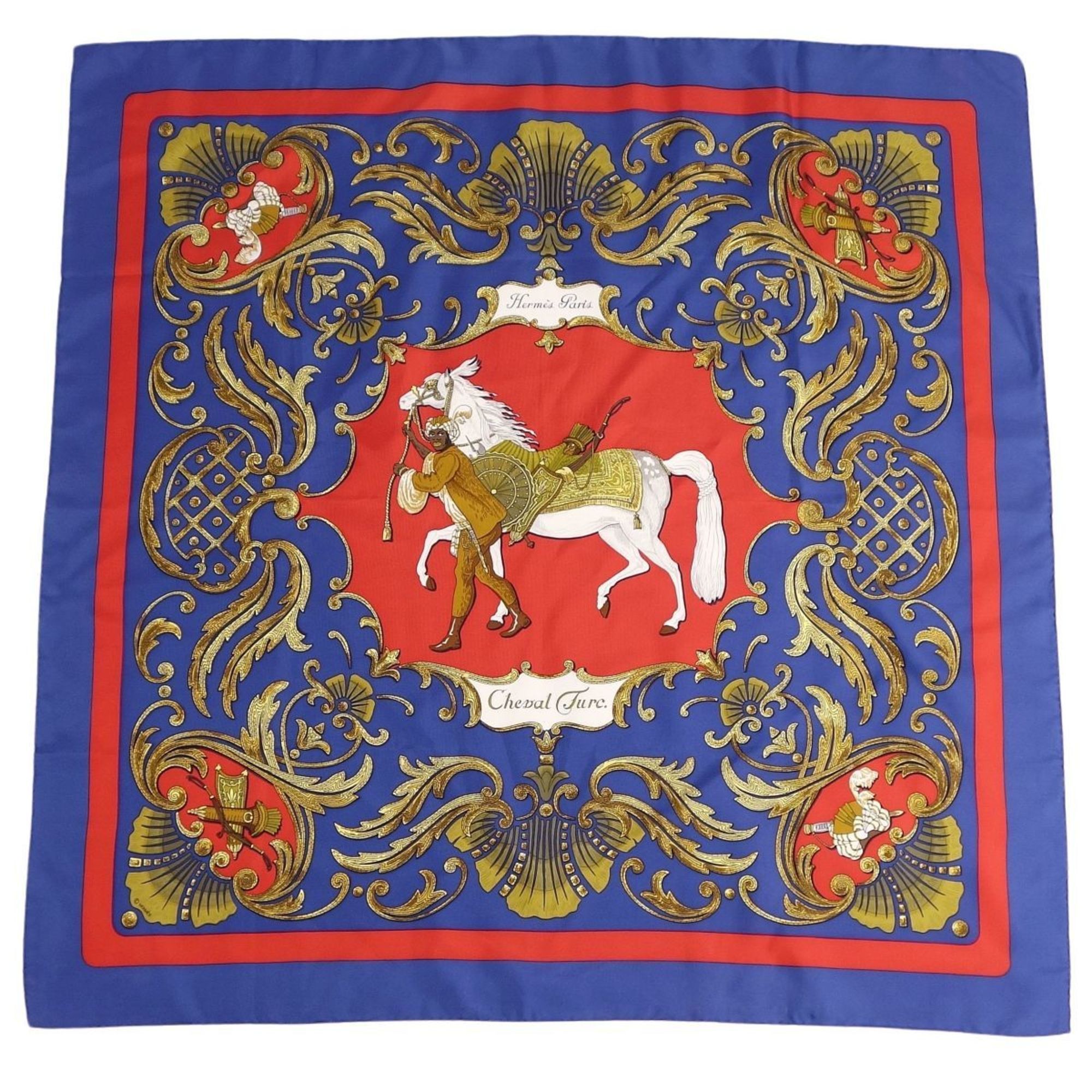 image of Hermes Scarf Muffler Carre90 Cheval Turc Turkish Horse 100% Silk Ladies Multicolor, Women's