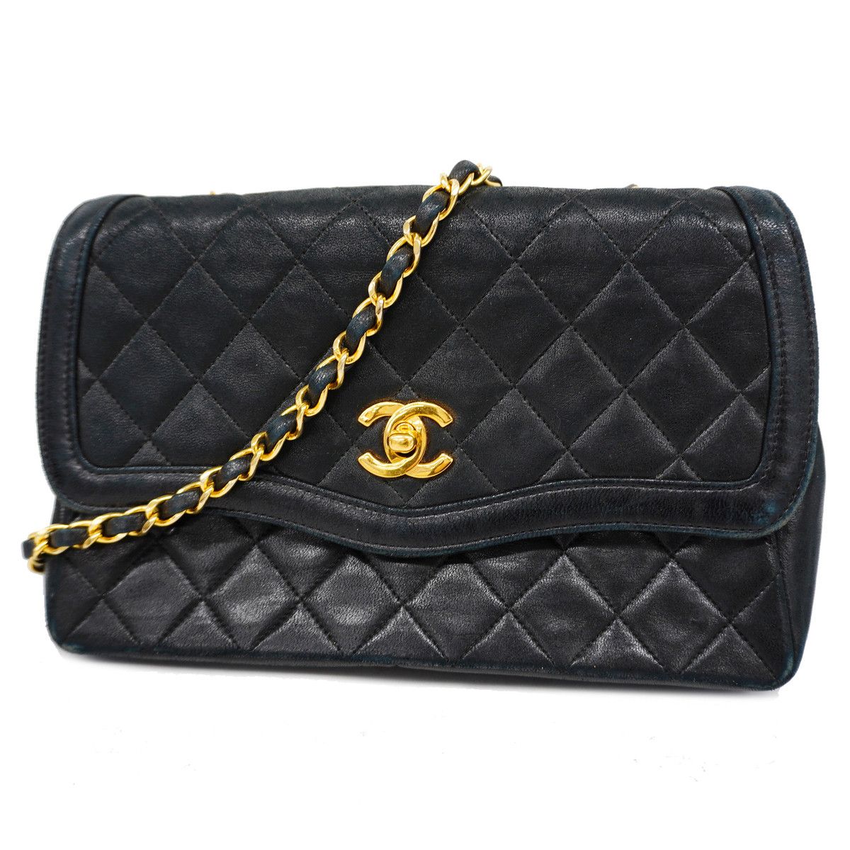 image of Chanel Shoulder Bag Matelasse Single Chain Lambskin Black Gold, Women's