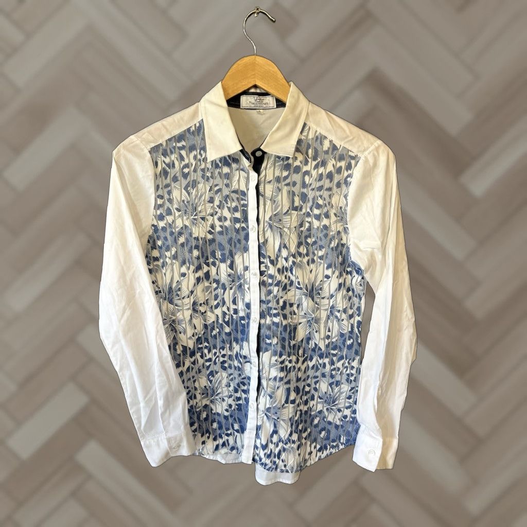 Vintage VLT'S By Valentinas Valentina Floral Button Up Shirt White/Blue Long Sleeve Collared Casual Woman S/Cotton Blend Vintage: No 1990s Decade None Womens Size S / US 4 / IT 40 - 1 Thumbnail