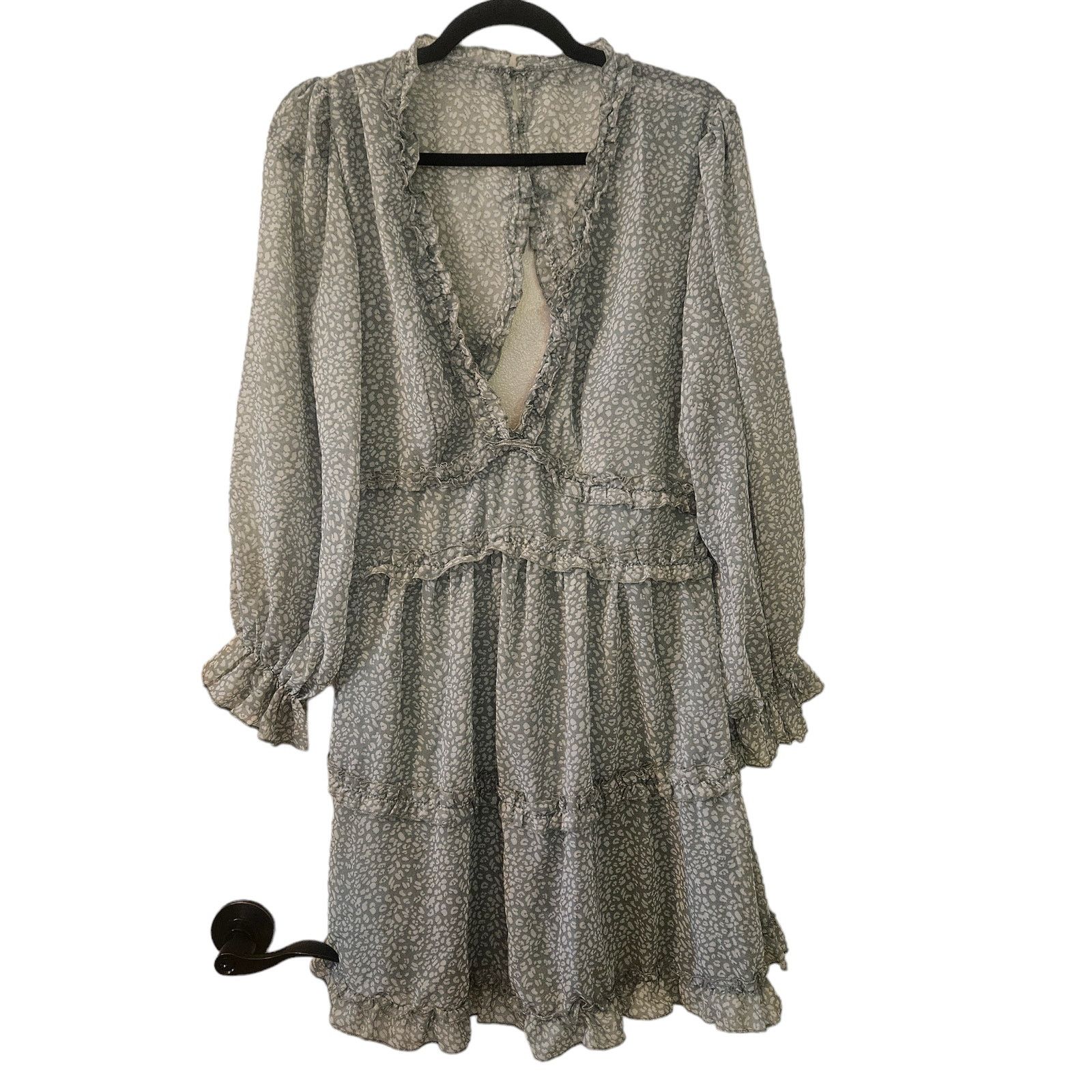 The Unbranded Brand Mix Form Swing Mini Dress Ruffle Layer Backless Olive Large Size L / US 10 / IT 46 - 1 Thumbnail