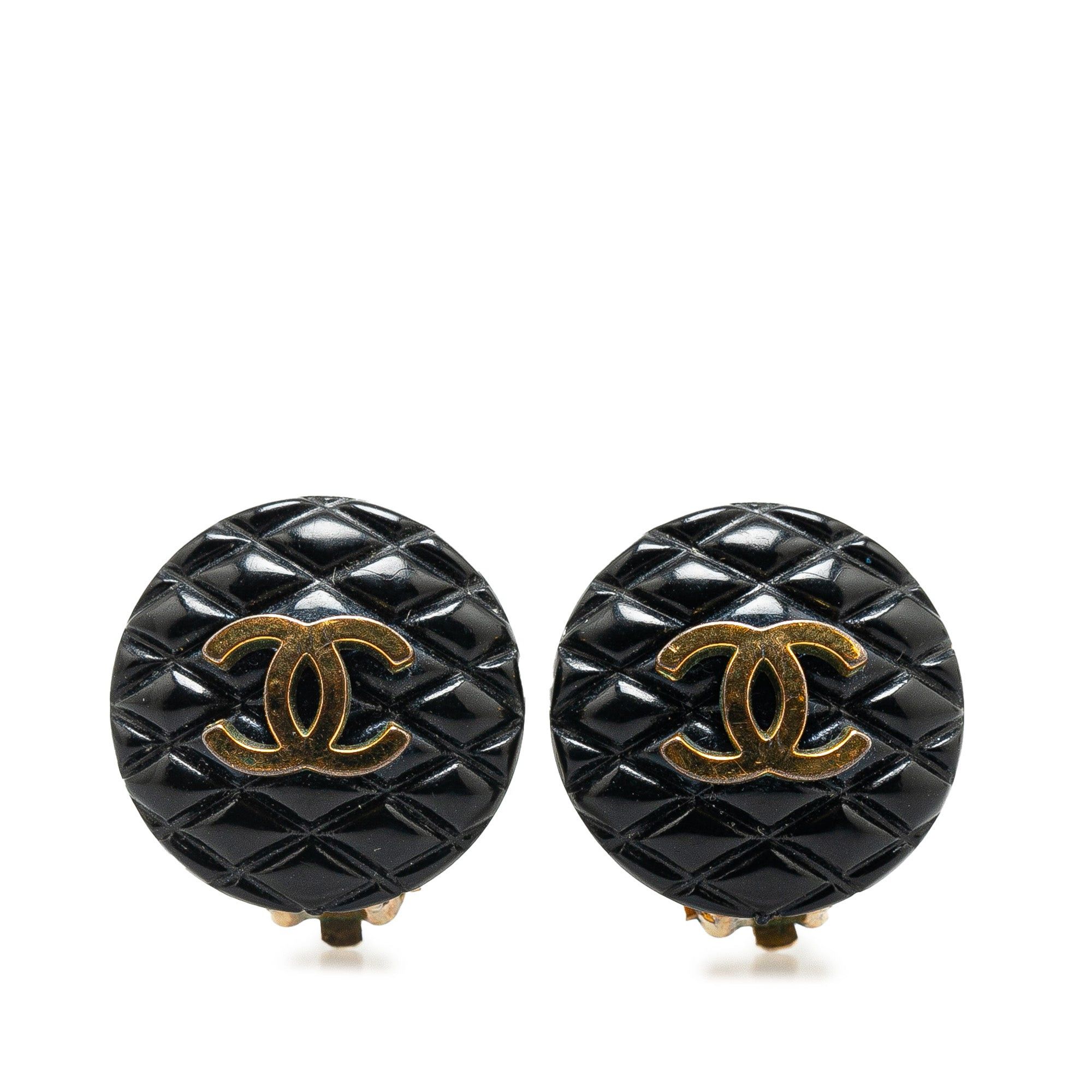 Chanel Chanel Resin Quilted CC Button Clip On Earrings Black Size ONE SIZE - 1 Thumbnail