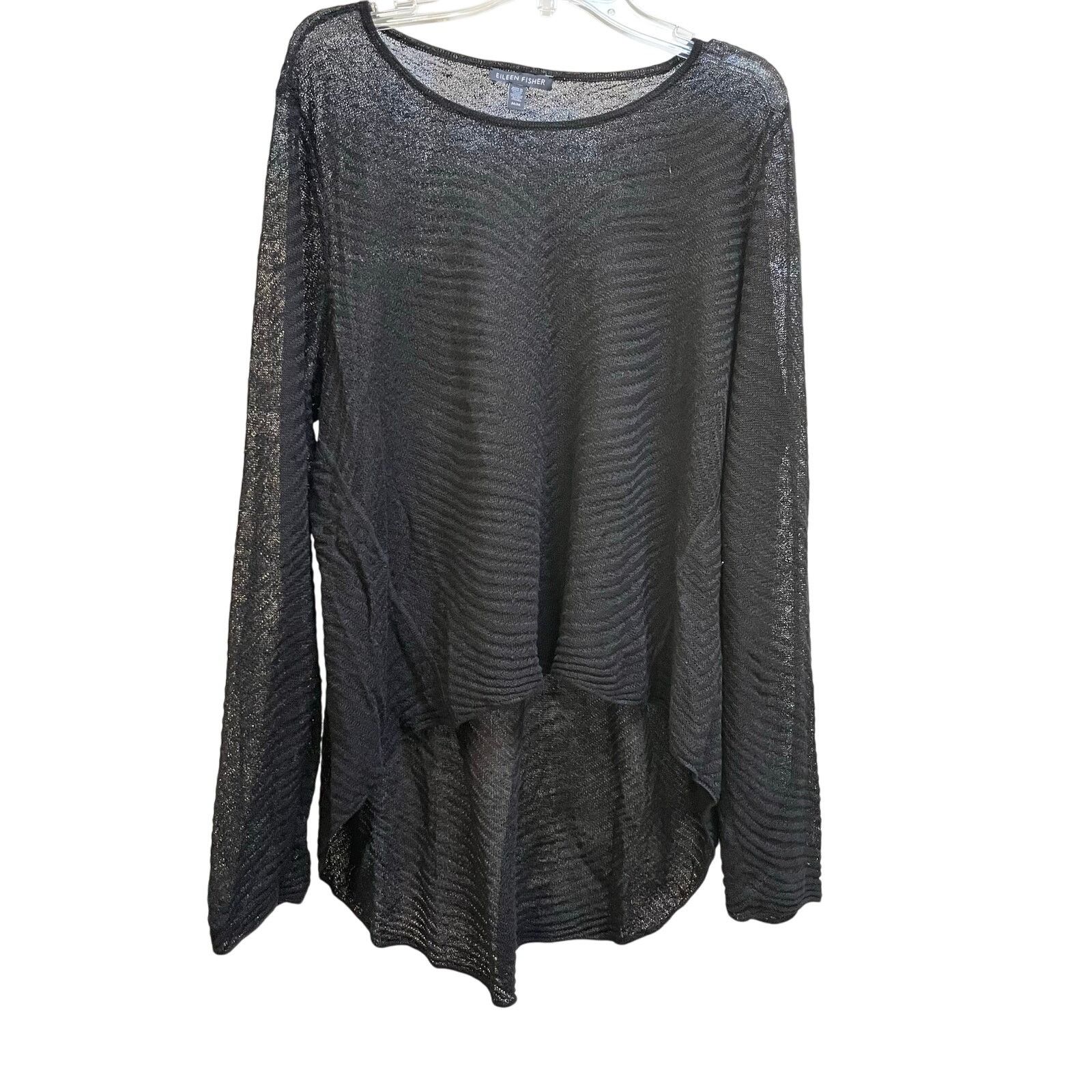 Eileen Fisher Eileen Fisher Black Hemp Sheer Knit High Low Sweater Size M / US 6-8 / IT 42-44 - 3 Thumbnail