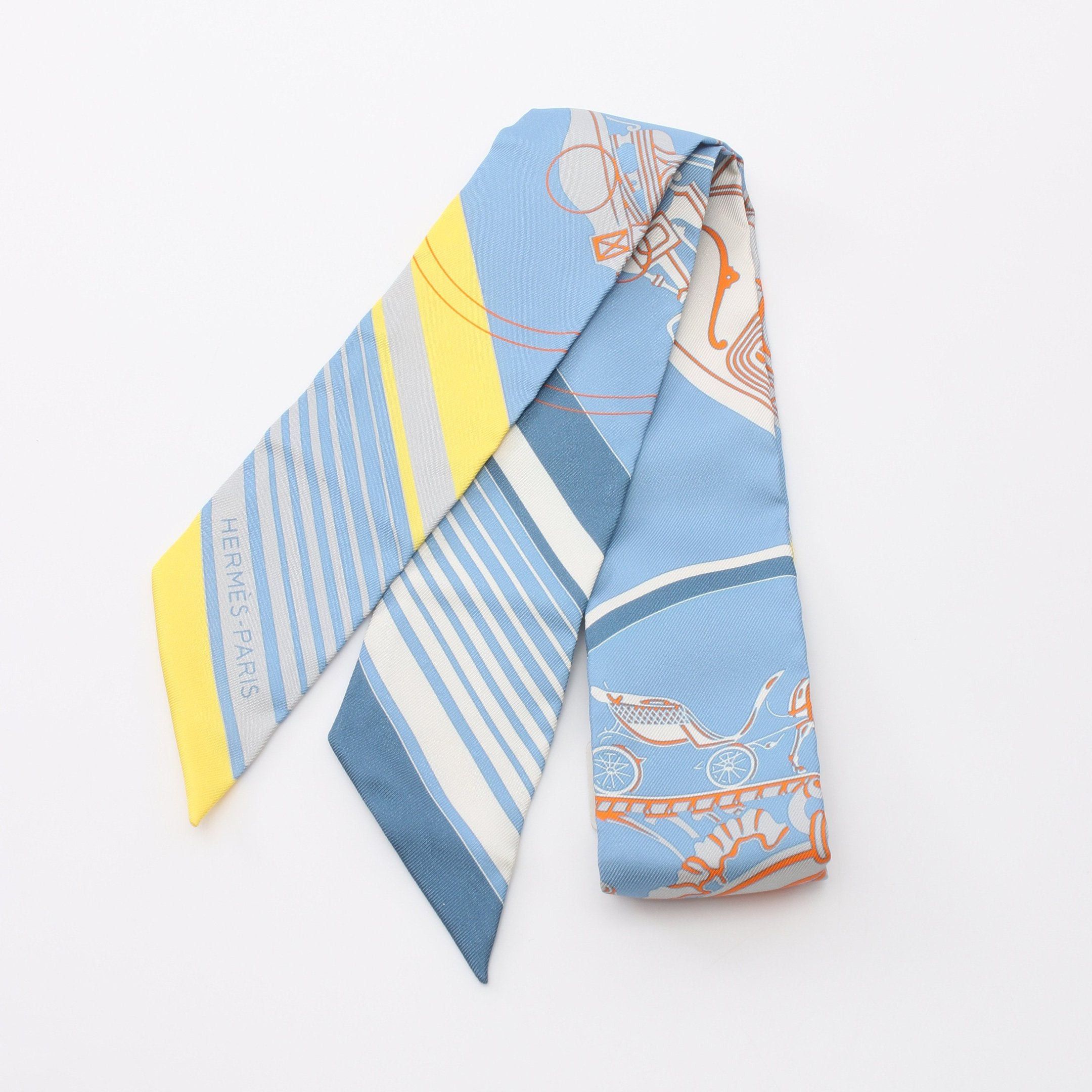 Hermes Hermes Twilly Ex-Libris Ribbon Scarf Silk Blue Multicolor Size ONE SIZE - 1 Thumbnail