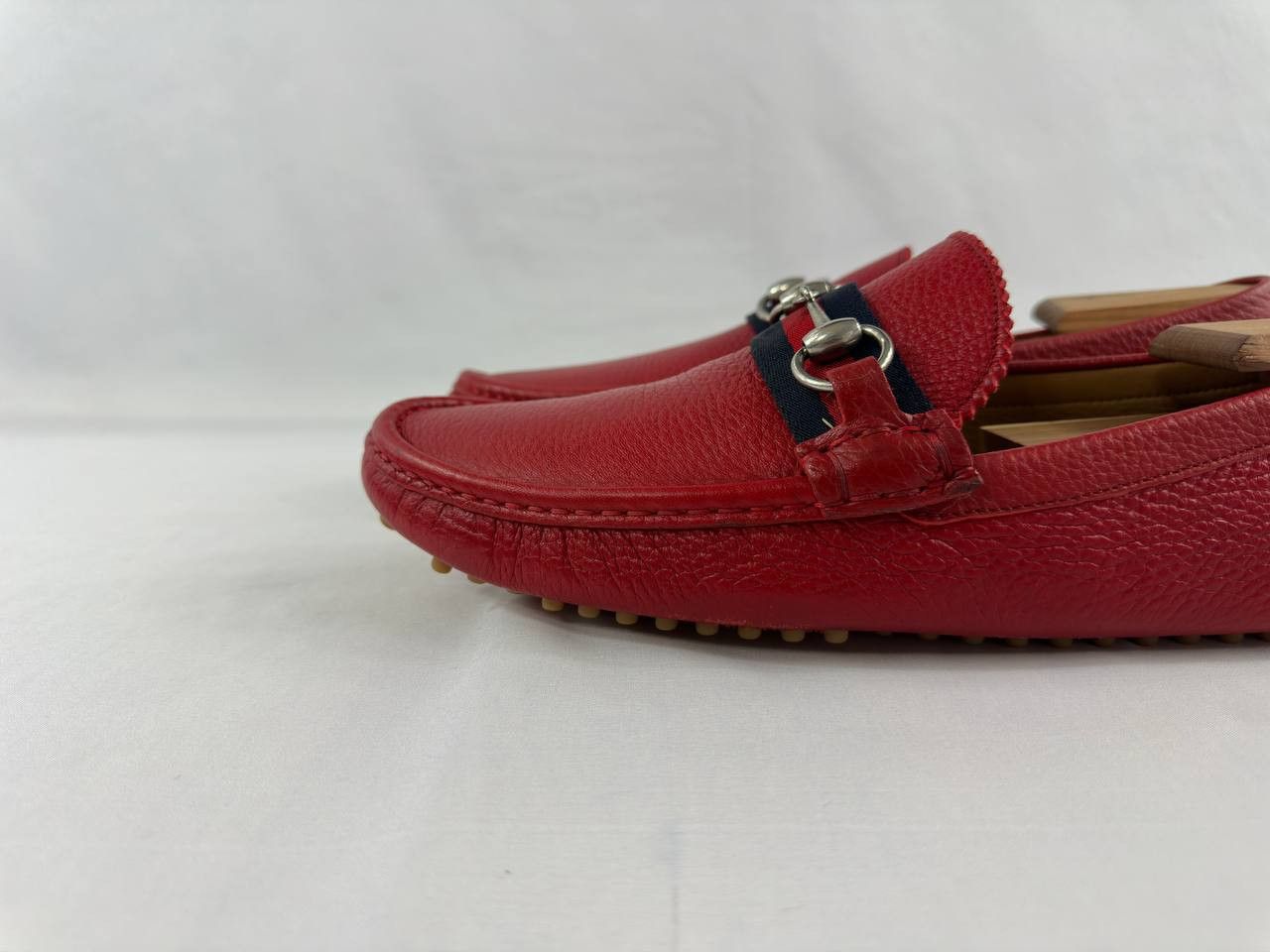 Gucci Gucci Red Leather Web Detail Horsebit Loafers Size US 10 / EU 43 - 10 Thumbnail