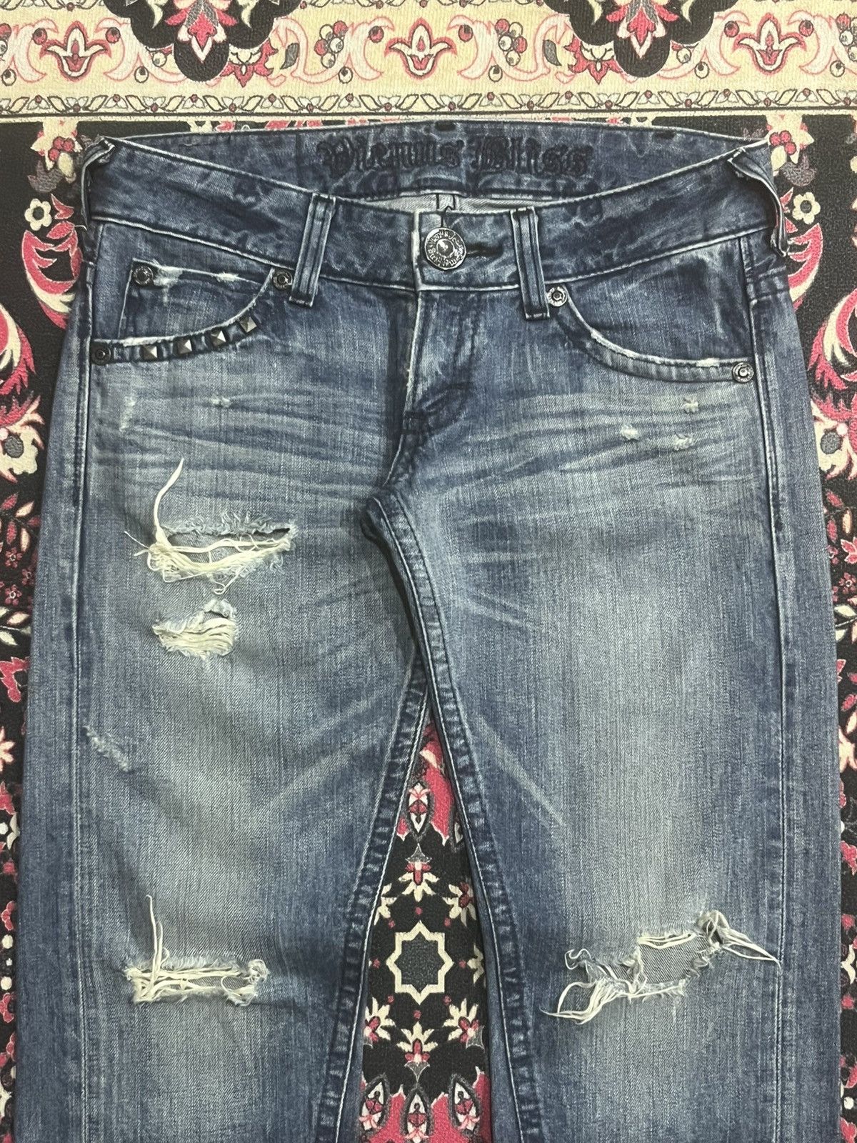 If Six Was Nine Japanese Brand Venus Fragment Design Studded Rip Flare Jeans Size 30" / US 8 / IT 44 - 4 Thumbnail