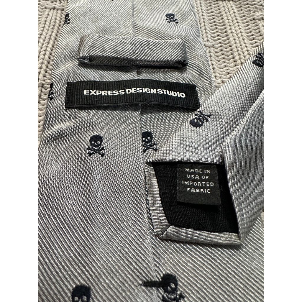Express Express gray skull print tie Size ONE SIZE - 4 Thumbnail