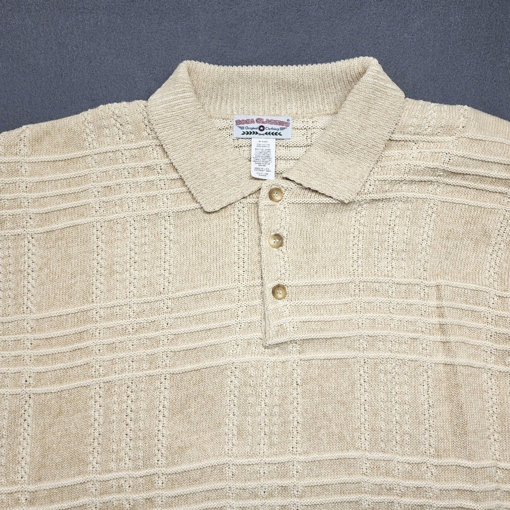 Vintage VINTAGE Boca Classics Shirt Mens XL Beige 3D Textured Long Sleeve Polo 2003 Y2K Mens XL Beige Polo Size US XL / EU 56 / 4 - 6 Thumbnail
