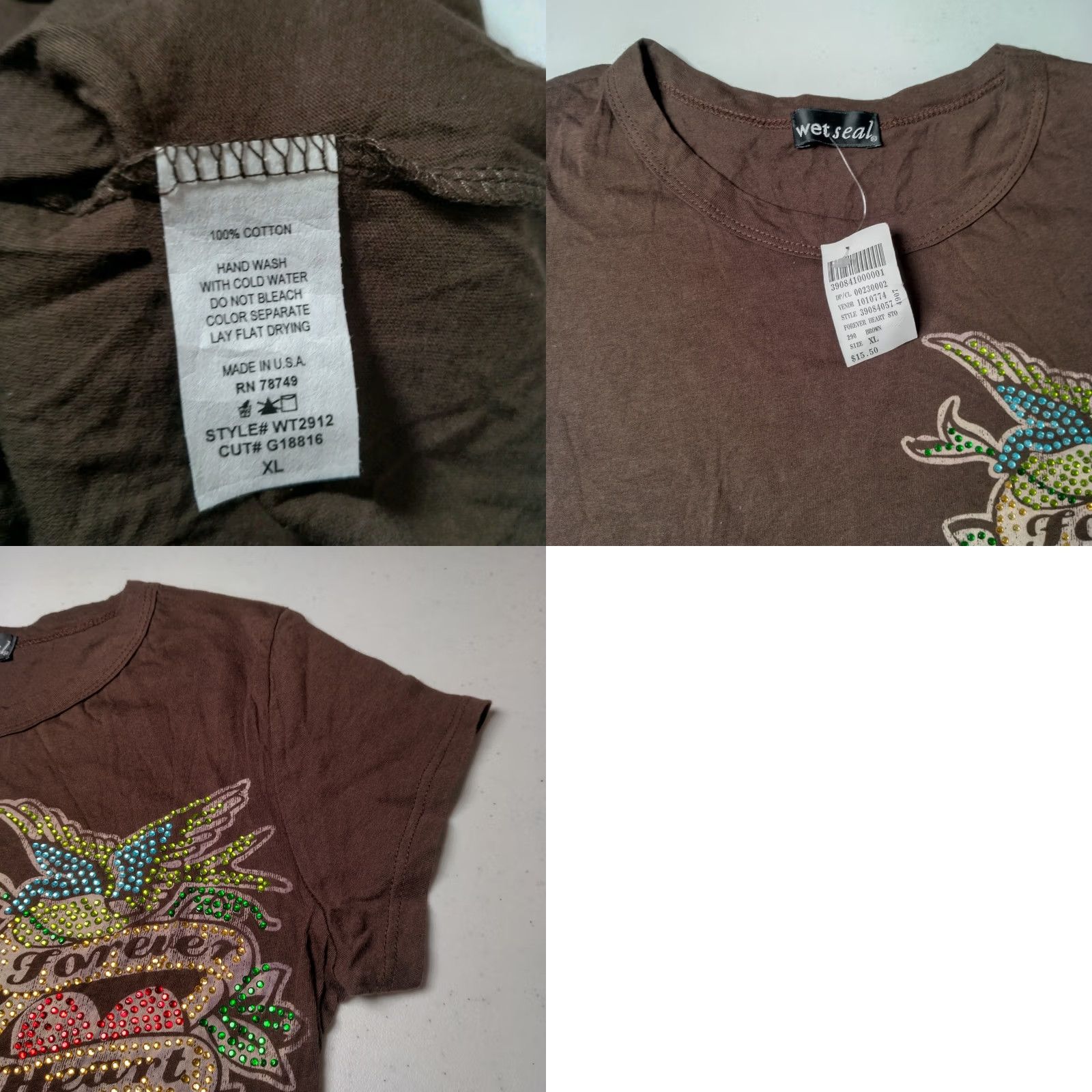 Vintage VINTAGE Wet Seal Shirt Juniors XL Slim Fit True Love Winged Heart Bling NOS Shirt Size XL / US 12-14 / IT 48-50 - 8 Thumbnail