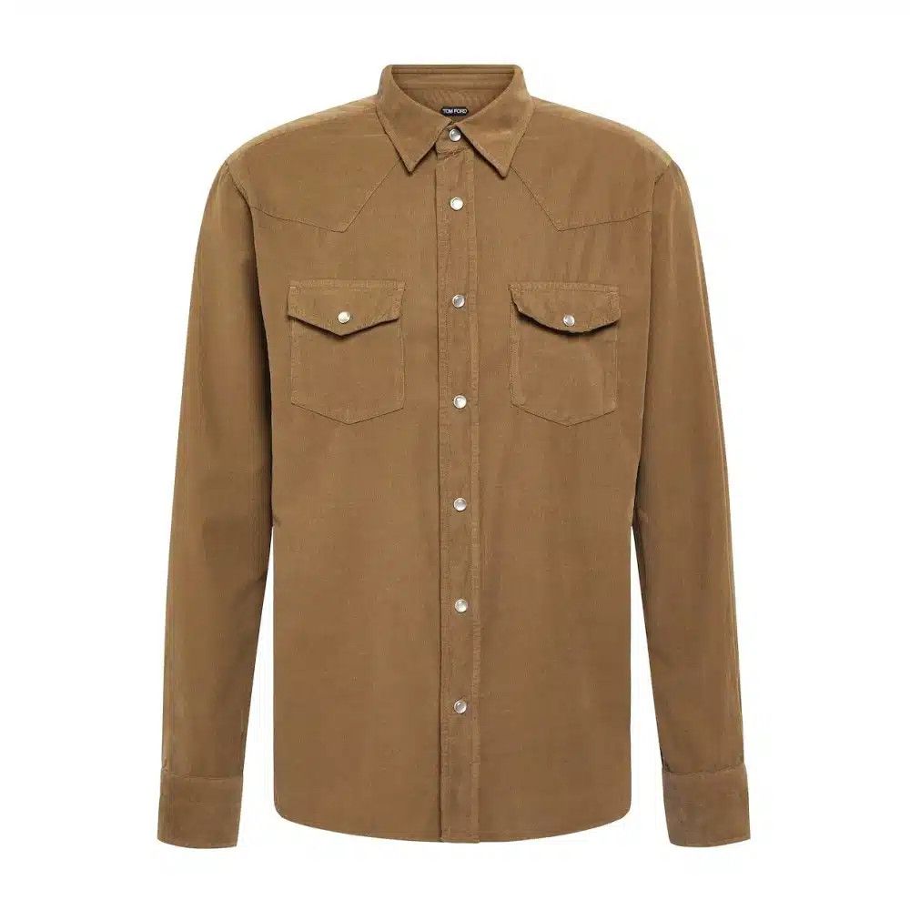 Tom Ford o1loc1c0625 HDS001 Velvet Corduroy Western Shirt in Brown Size US M / EU 48-50 / 2 - 1 Thumbnail