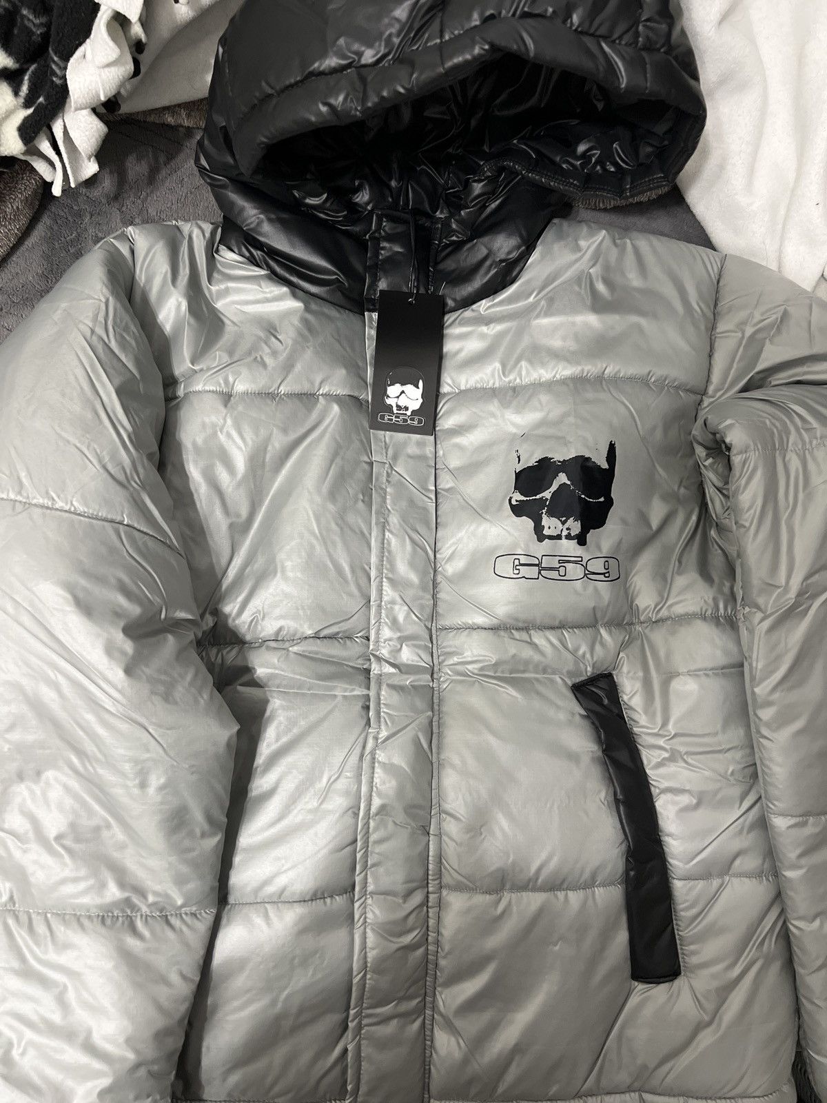 image of G59 Records G59 Puffer Jacket in Silver, Men's (Size Small)