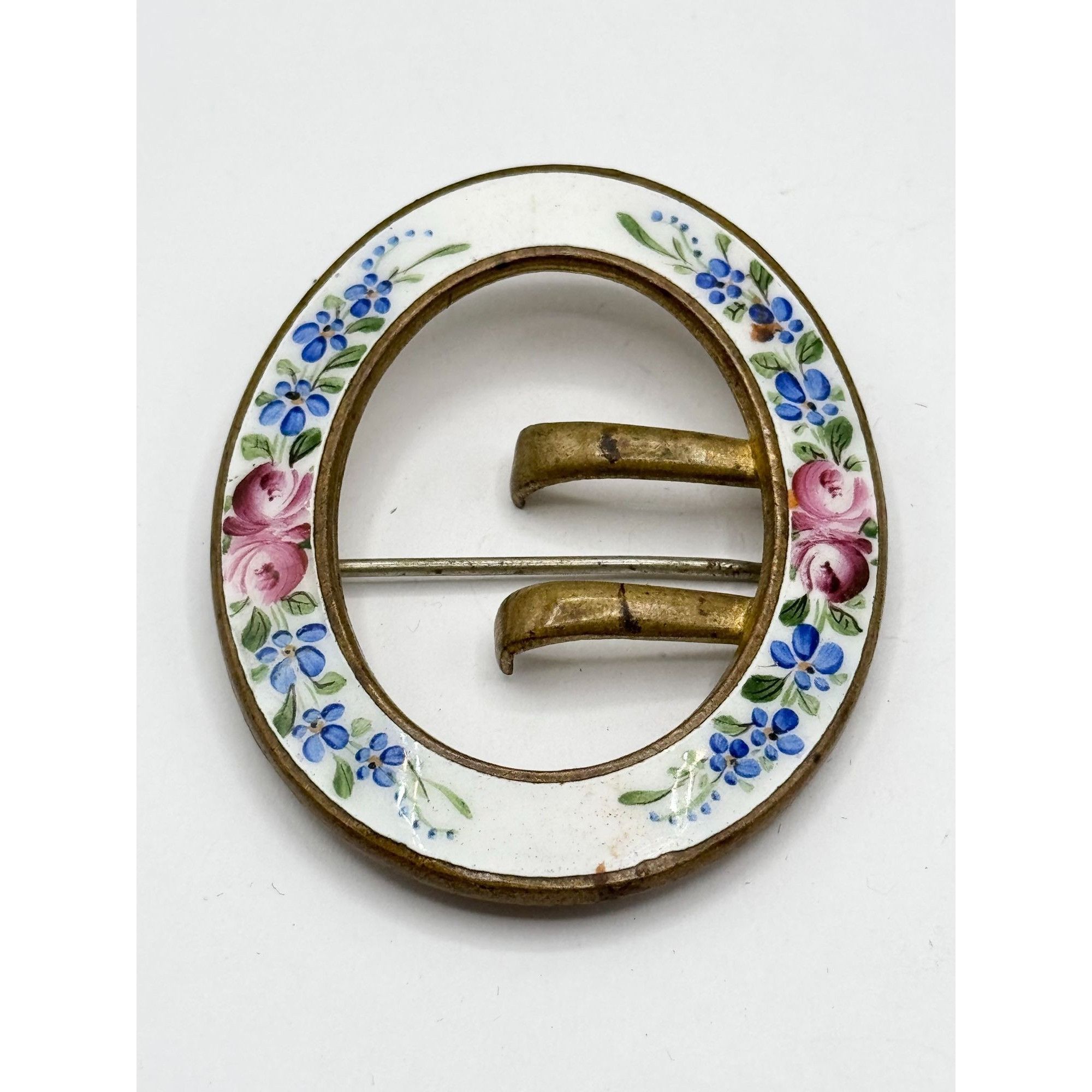 Vintage Antique Estate Enamel Floral Buckle Brooch Pin Size ONE SIZE - 4 Thumbnail