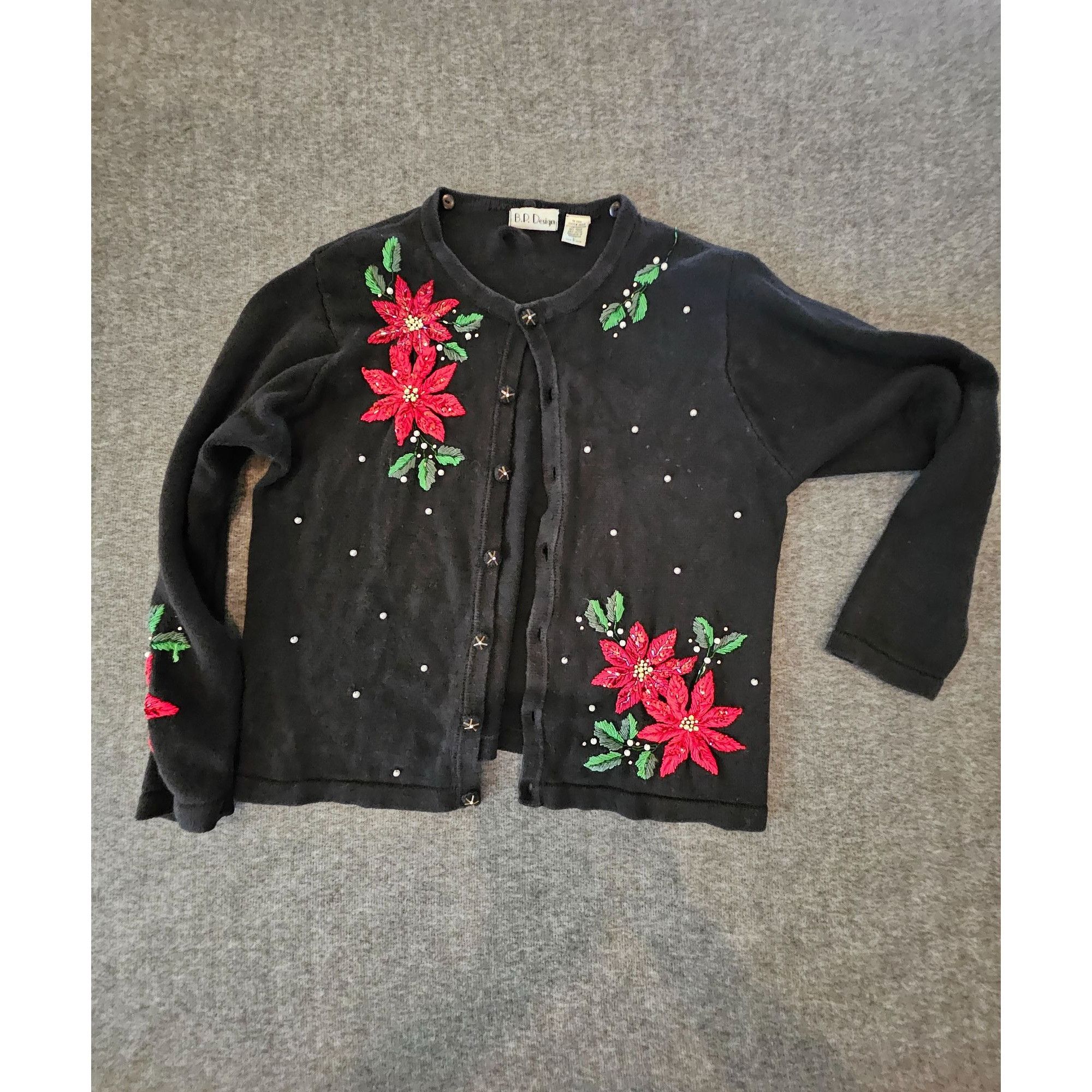 Other Vintage 90s B.D. Design Womens Black Cardigan With Red Poins Size L / US 10 / IT 46 - 3 Thumbnail