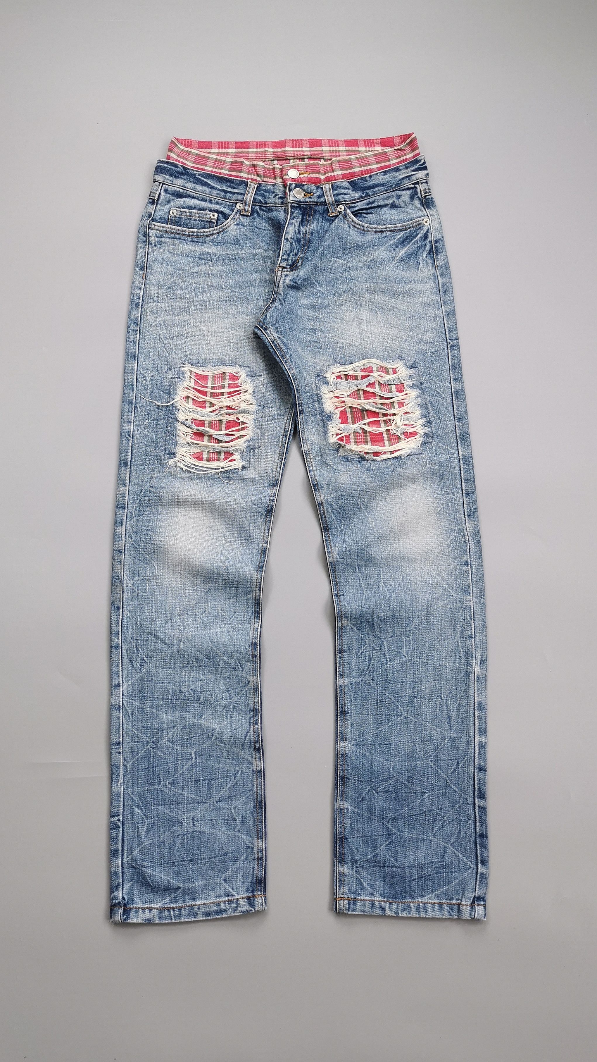 Hysteric Glamour Japan Brand Double Waist Plaid Patch Distressed Denim Jeans Size US 28 / EU 44 - 1 Thumbnail