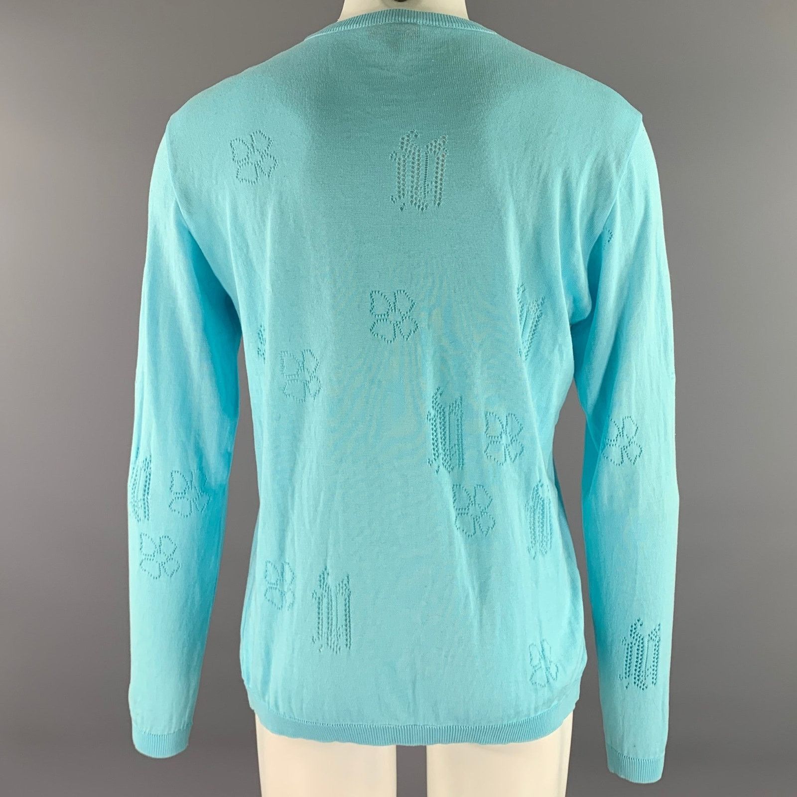 Versace GIANNI VERSACE Light Blue Knitted Cotton Crew-Neck Pullover Size US L / EU 52-54 / 3 - 4 Thumbnail